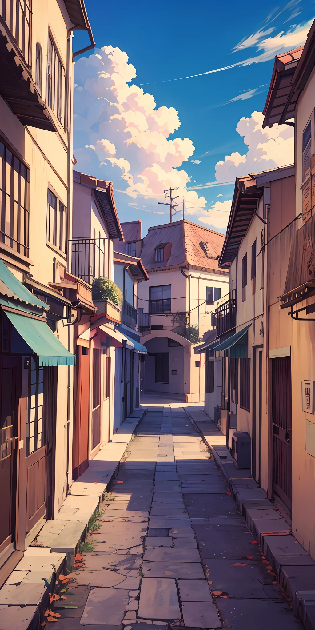 anime - cena estilo de uma rua com um sinal de estrada e uma pequena cidade, anime aesthetic, anime asthetic, anime vibes, anime scenery, anime sky, Fundo do anime, nuvens de anime, 9 0 s anime aesthetic, Elogio Artstyle, beautiful anime scenery, arte de fundo do anime, Paisagem do anime, bela cena de anime, nuvens de anime rosa fofas