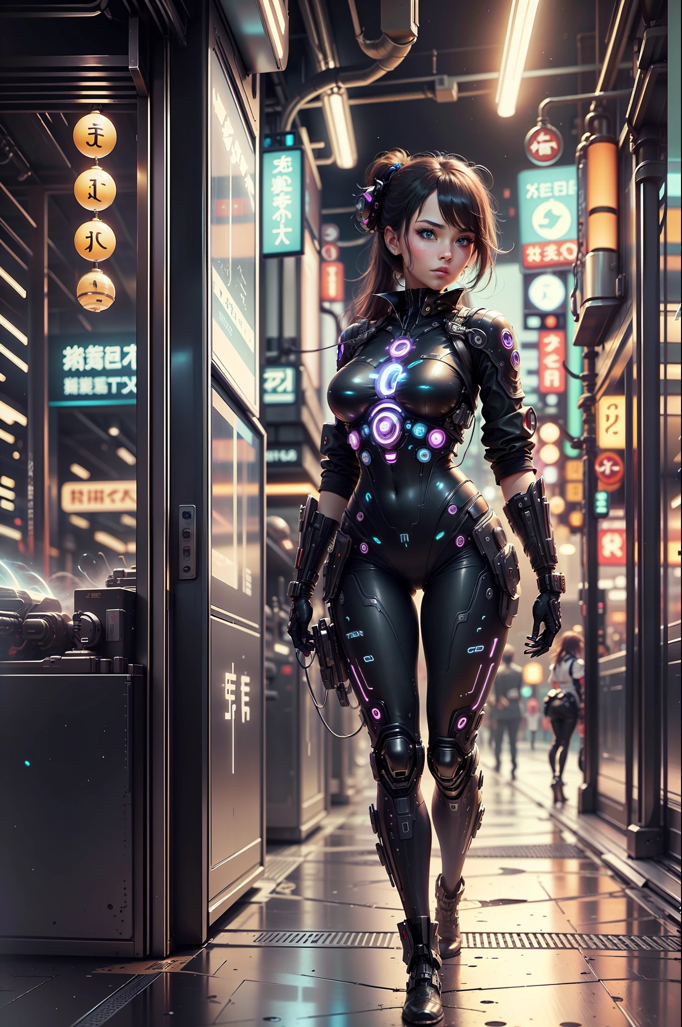 Attractive girl, futuristic tokyo, neo-tokyo background --auto --s2