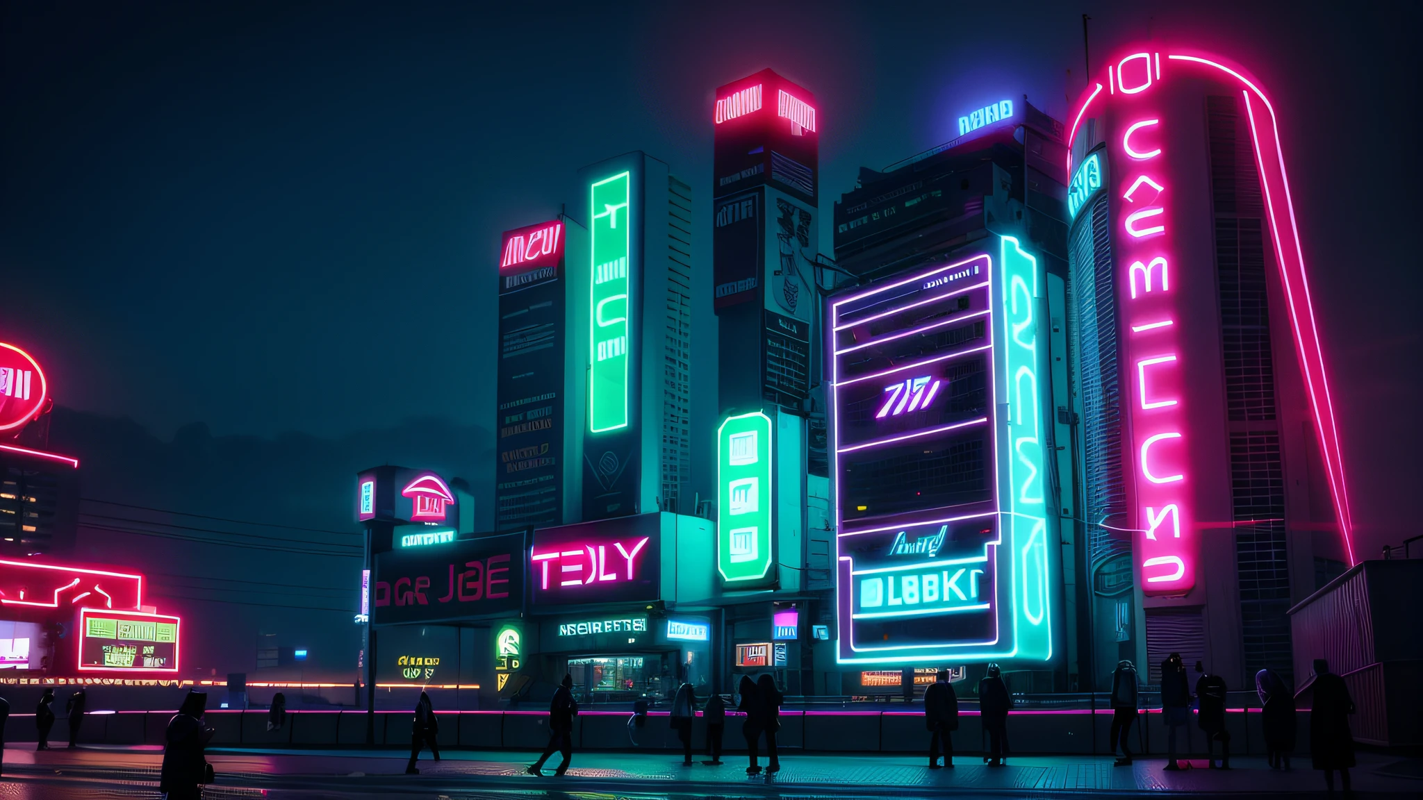 ciberpunk, Russian culture, neon signage,