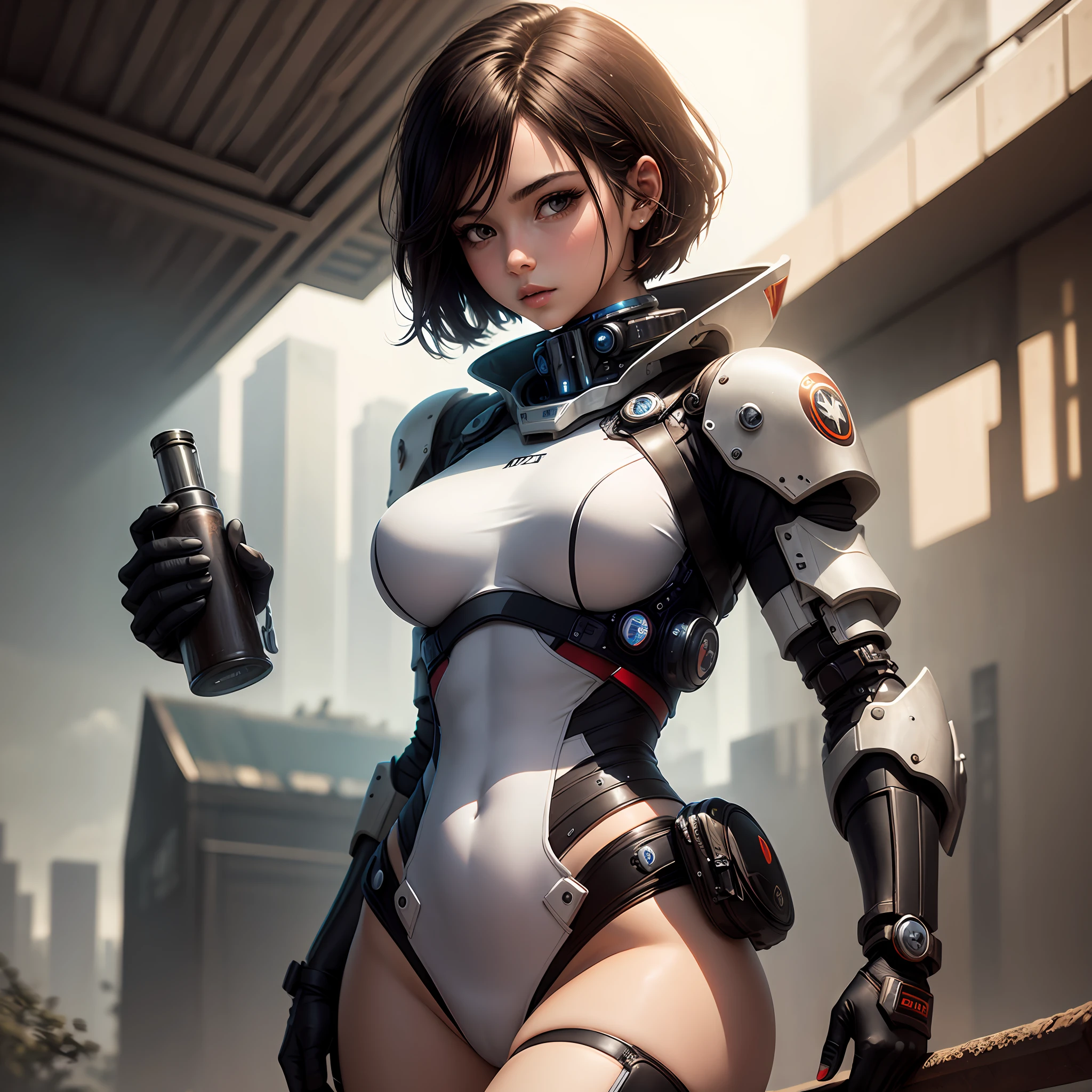 Exquisite,(A high resolution,)(A girl in a mech,)short detailed hair,(shapely body,)Grand background --auto