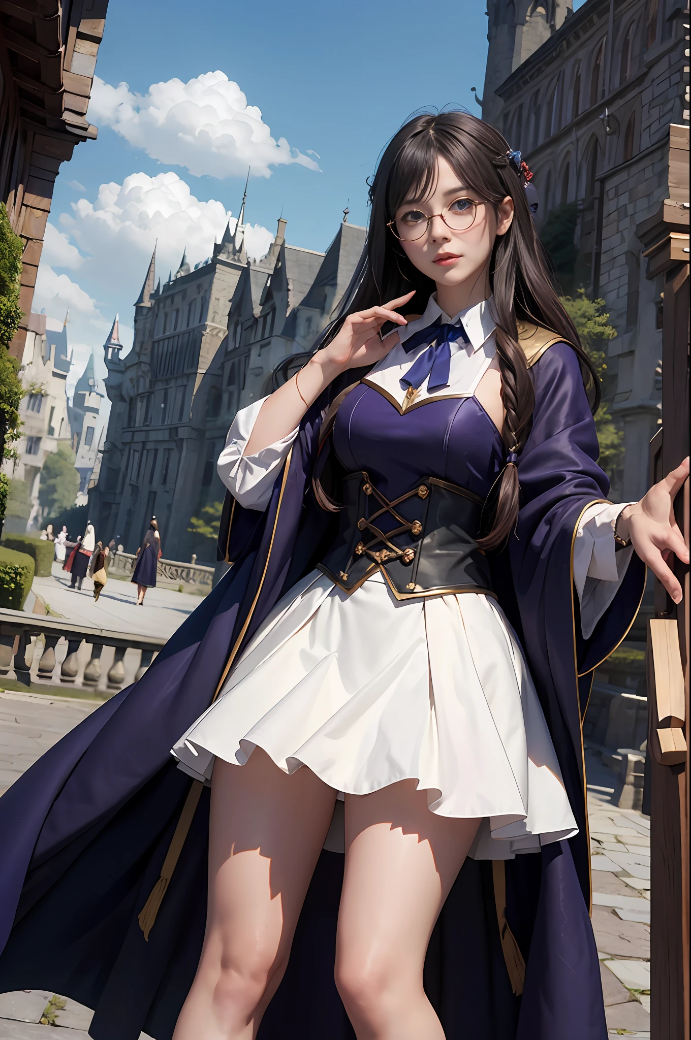 ​masterpiece, top-quality, Rabbit in clothes、Dean、Velvet robes、Height 120 cm、Round glasses、magic school、Fantasia、in isekai、Medieval Europe、FULL BODYSHOT、Dynamic angles、