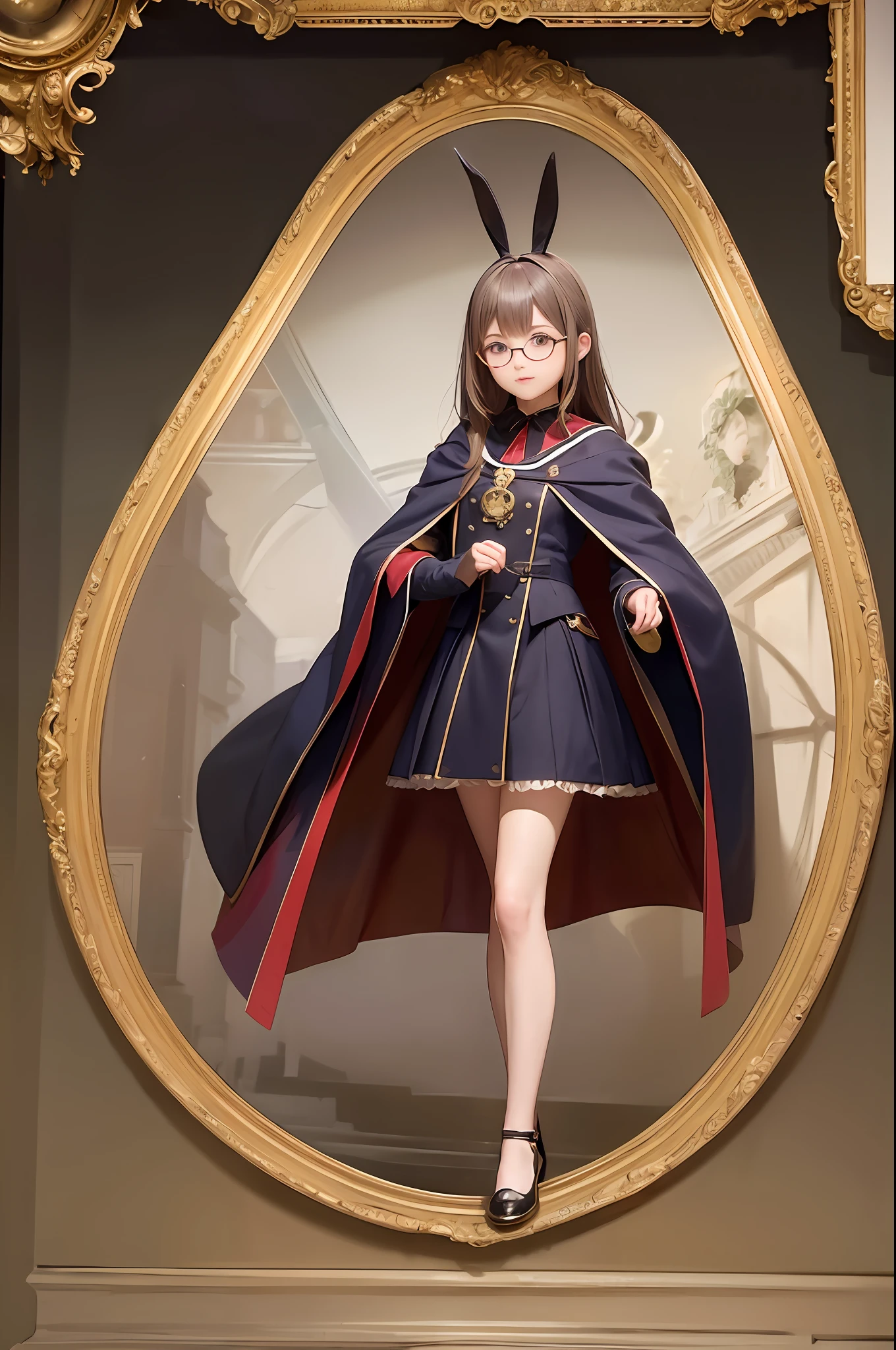 masterpiece, top-quality, Dressed rabbit、Dean、Velvet robes、Height 120 cm、Round glasses、magic school、Fantasia、in isekai、Medieval Europe、FULL BODYSHOT、Dynamic angles、