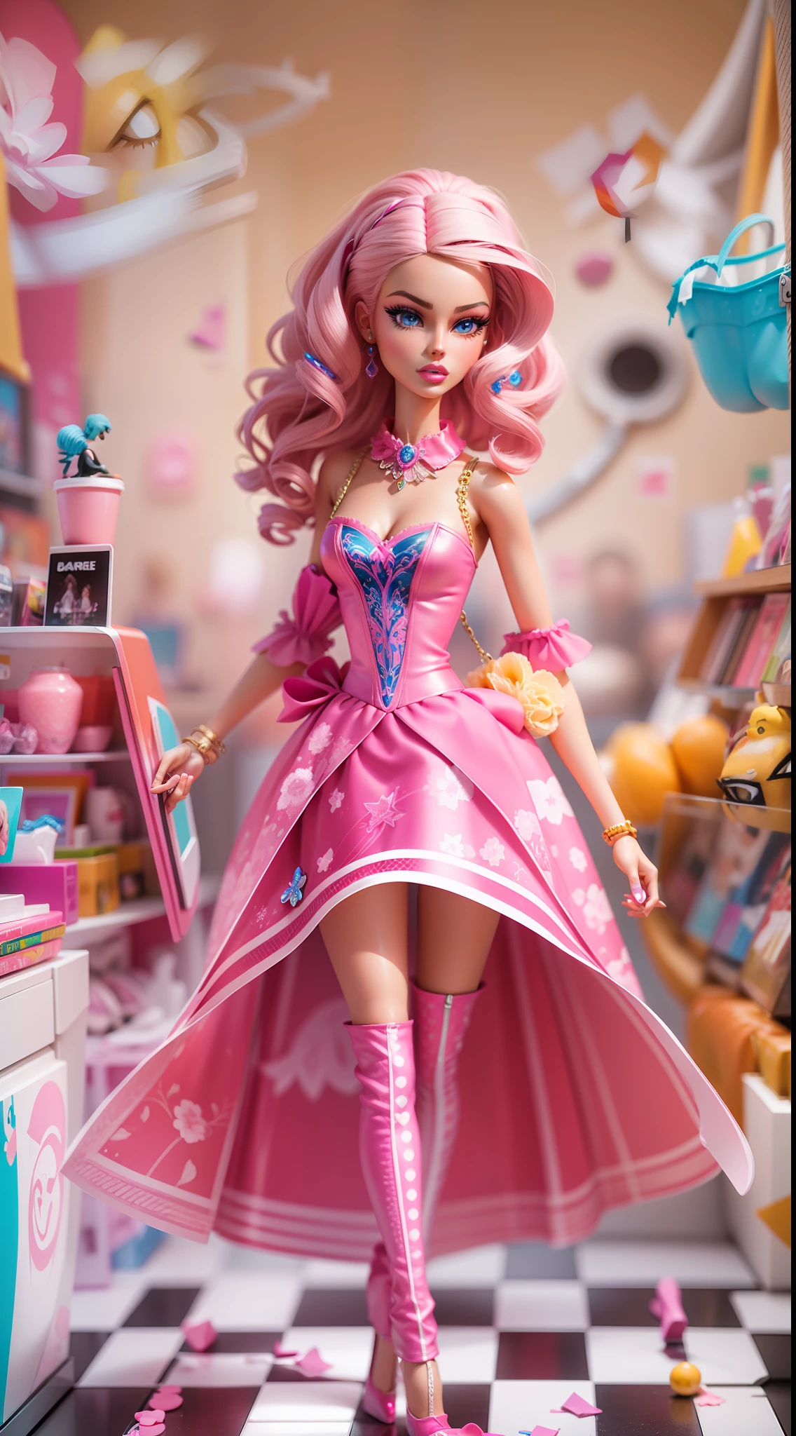 Create a jaw-dropping 3D masterpiece featuring the iconic BARBIE, highlighting intricat and vivid colors.