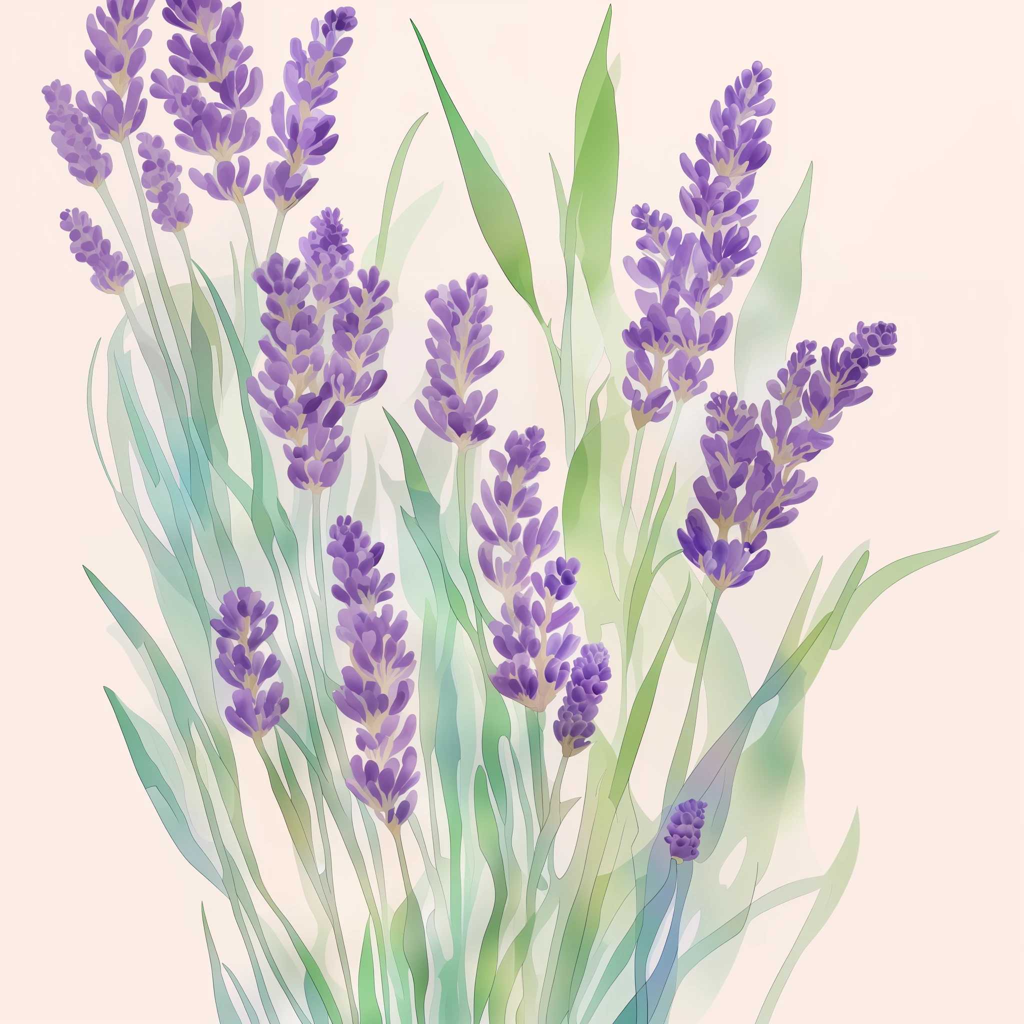 Planta de lavanda, Flores de lavanda, Pintura de acuarela, sin personas, ninguna persona, 1planta, varias flores, artistic, Textura de papel realista