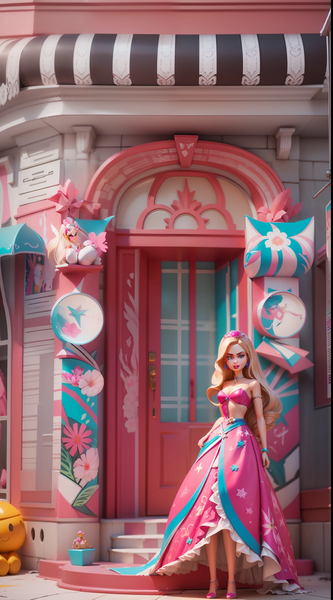 Create a jaw-dropping 3D masterpiece featuring the iconic BARBIE, highlighting intricat and vivid colors.