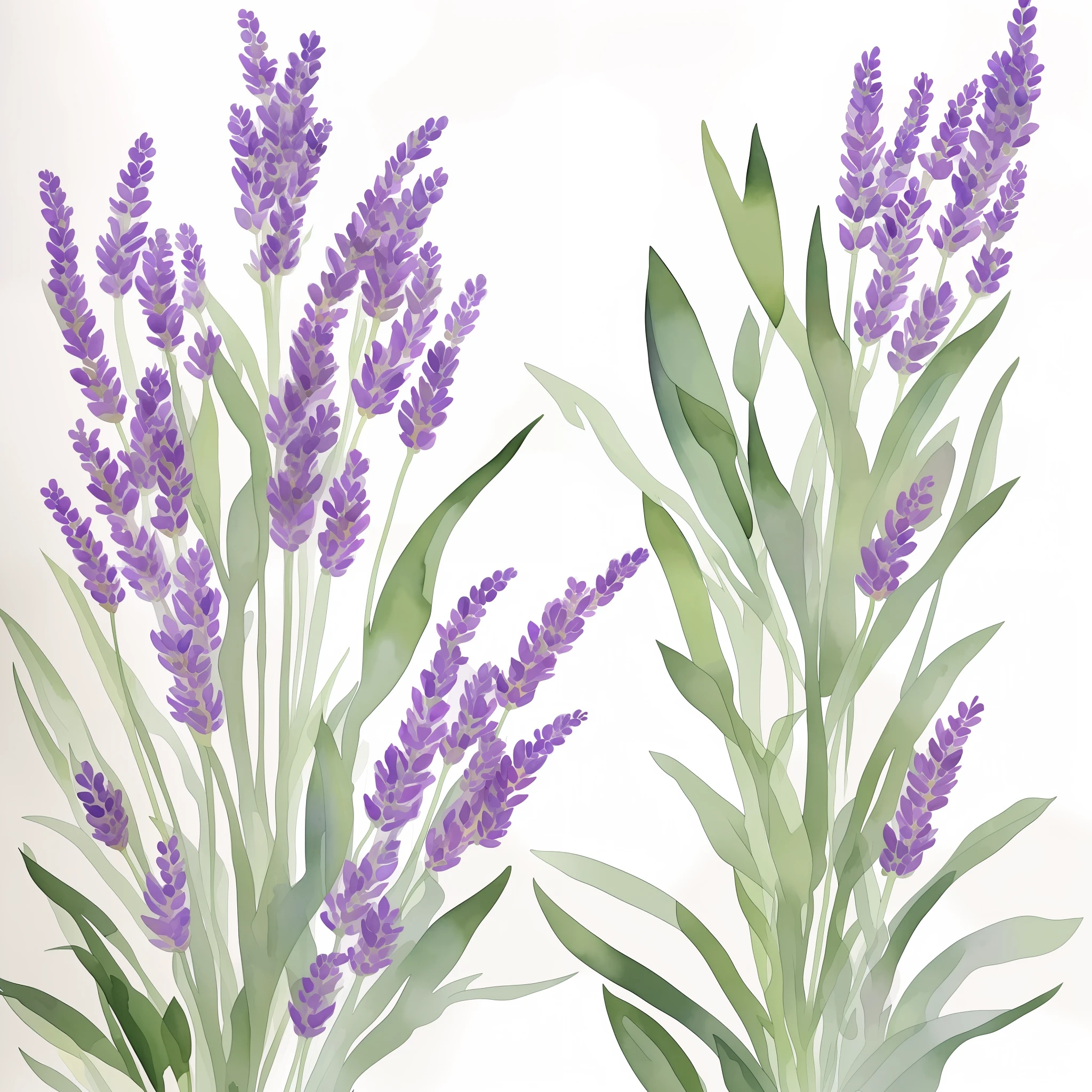 lavender plant, lavender flowers, watercolor painting, no people, no person, 1plant, several flowers, artistic, realistic paper texture --auto