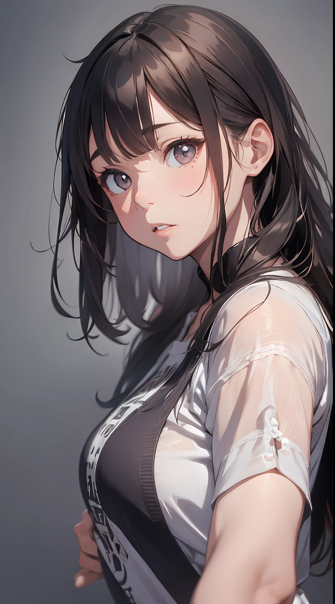 Old body portrait of a beautiful girl、Delicate、detaileds、masterpiece、Real Stick、3D background、Backgrounds with depth、Realistically exaggerate changes in material texture、Exaggeration of gloss、The best transcendental virtuosity
