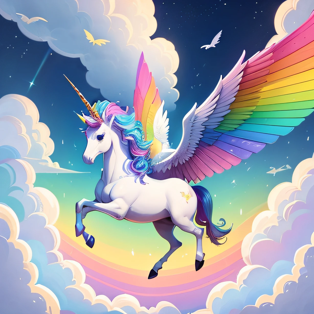 Flying unicorn with wings and rainbow hair and tail coloring page --auto