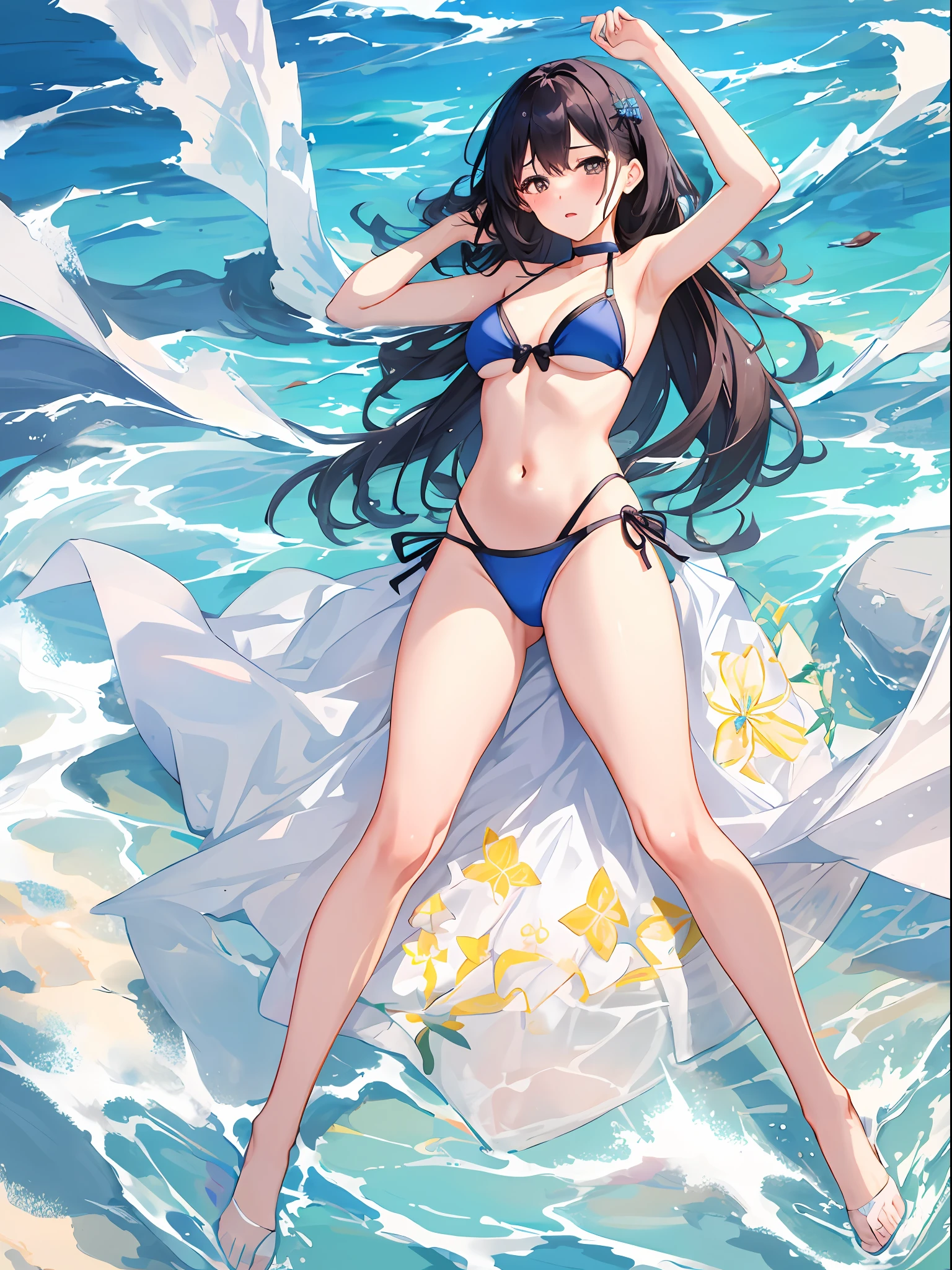 girl with、​masterpiece、top-quality、The bikini、sea side、opening legs、Sprawl、lie down、ecstacy、with spreading legs、embarrassed from、Sexy crotch、Dig into the crotch、Erotic Poses、(thighs thighs thighs thighs:1.5)