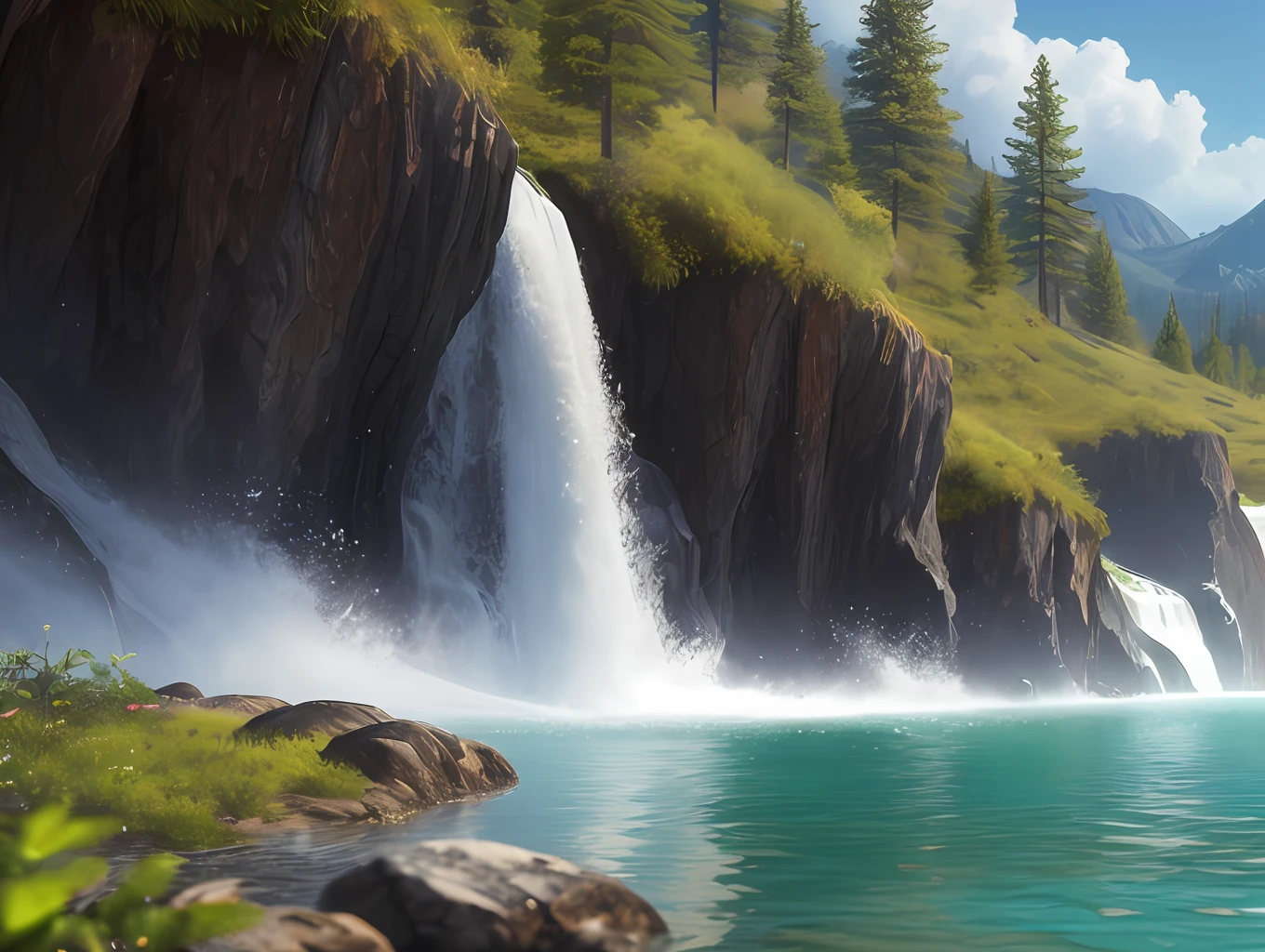 landscape, water, (extremely detailed CG unity 8k wallpaper), most beautiful artwork in the world, professional majestic oil painting, intricate, High Detail, Sharp focus, dramatic, photorealistic painting art