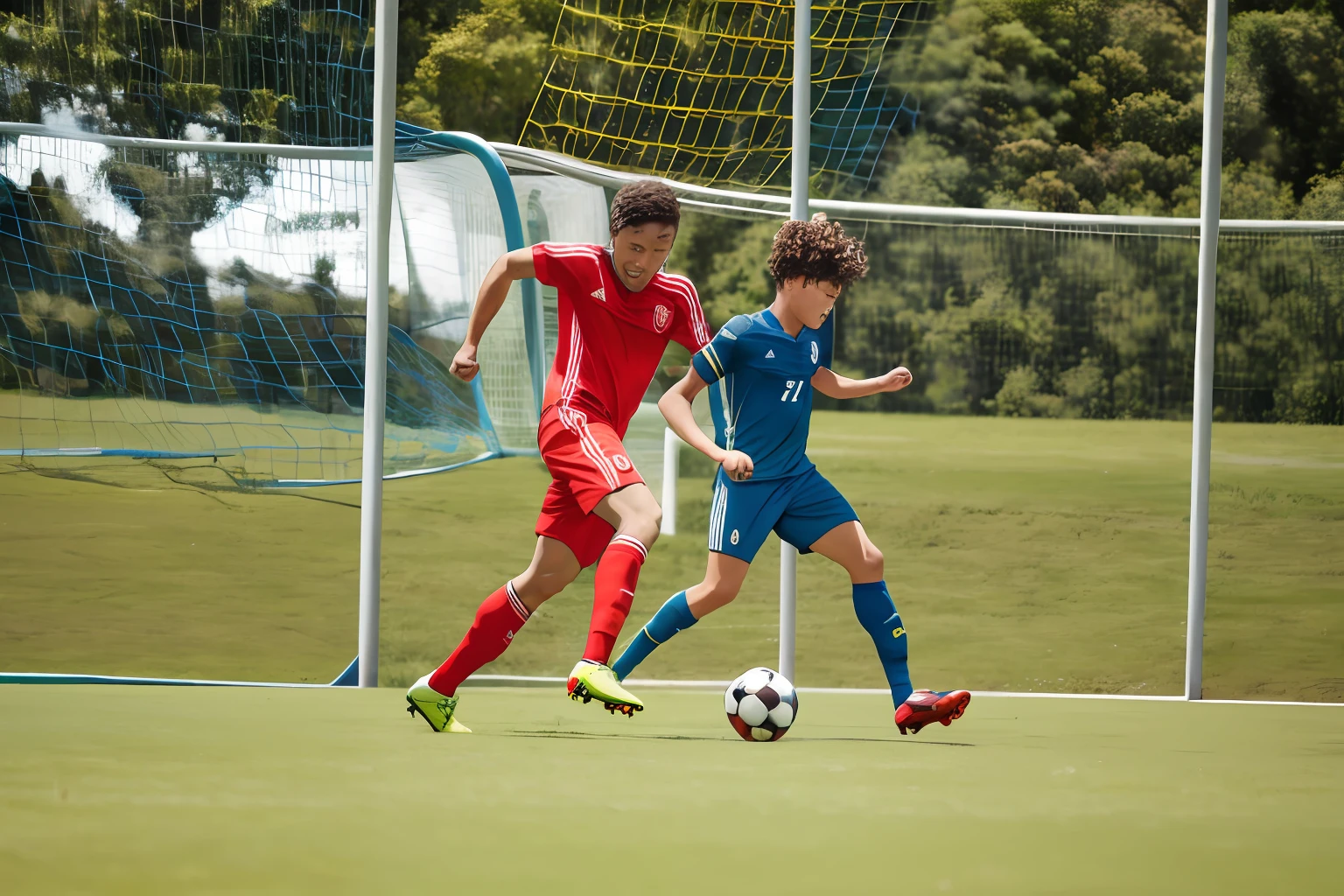 meninos jogando futebol em um campo com uma cerca ao fundo, action shot, jogar futebol, dynamic action shot, Dribles, Action shots, mid - action, futebol, mid action, Atacando, Motivacional, torneio, Jogar, Foto tirada com Nikon D750, Foto tirada com Nikon D 7 5 0, estilo de vida, batalha intensa, dramatic action shot, futebol