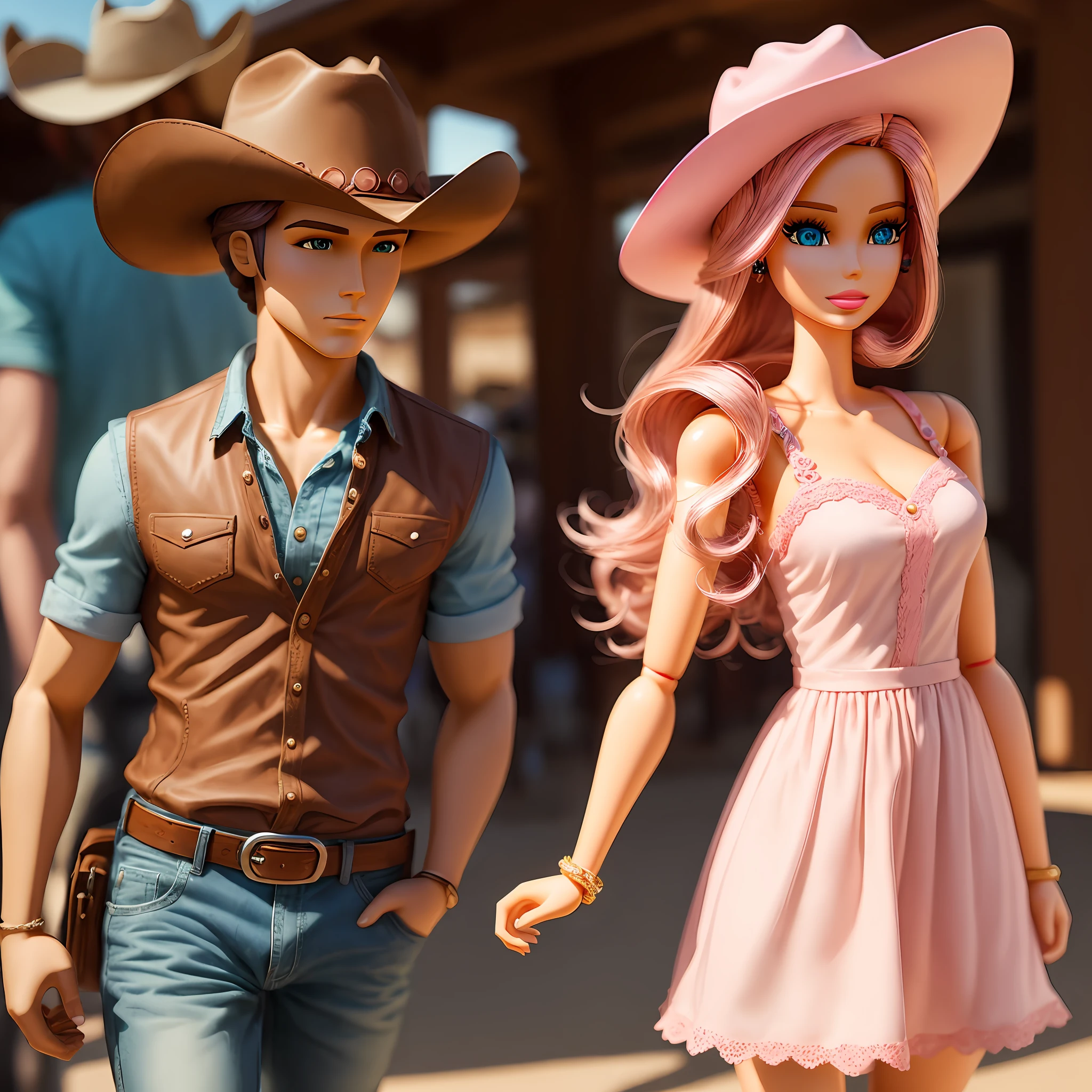 Realistic picture barbie style girl with pink dress and pink cowboy hat --auto