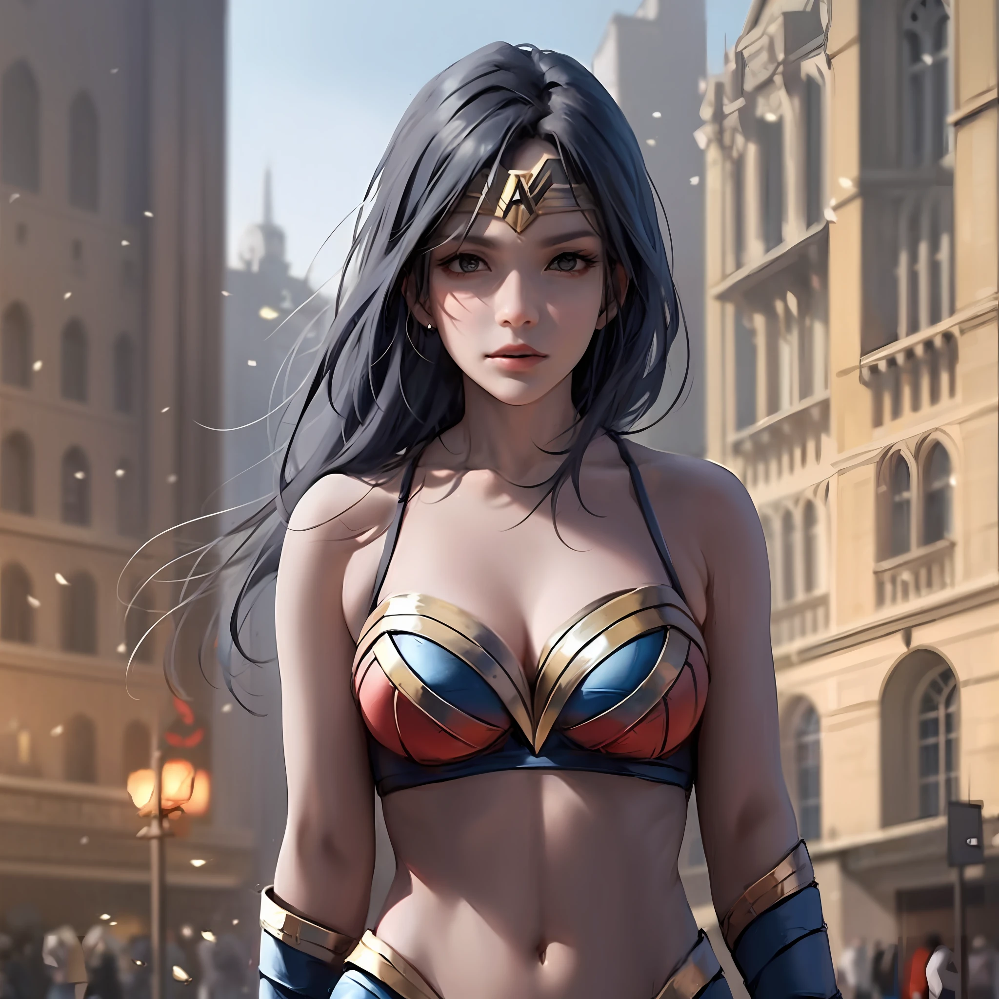 Masterpiece, Best quality, agrias, Gray sweater, Black mesh, The girl stands, looking at viewert, wonder women, Realistic. --auto --s2