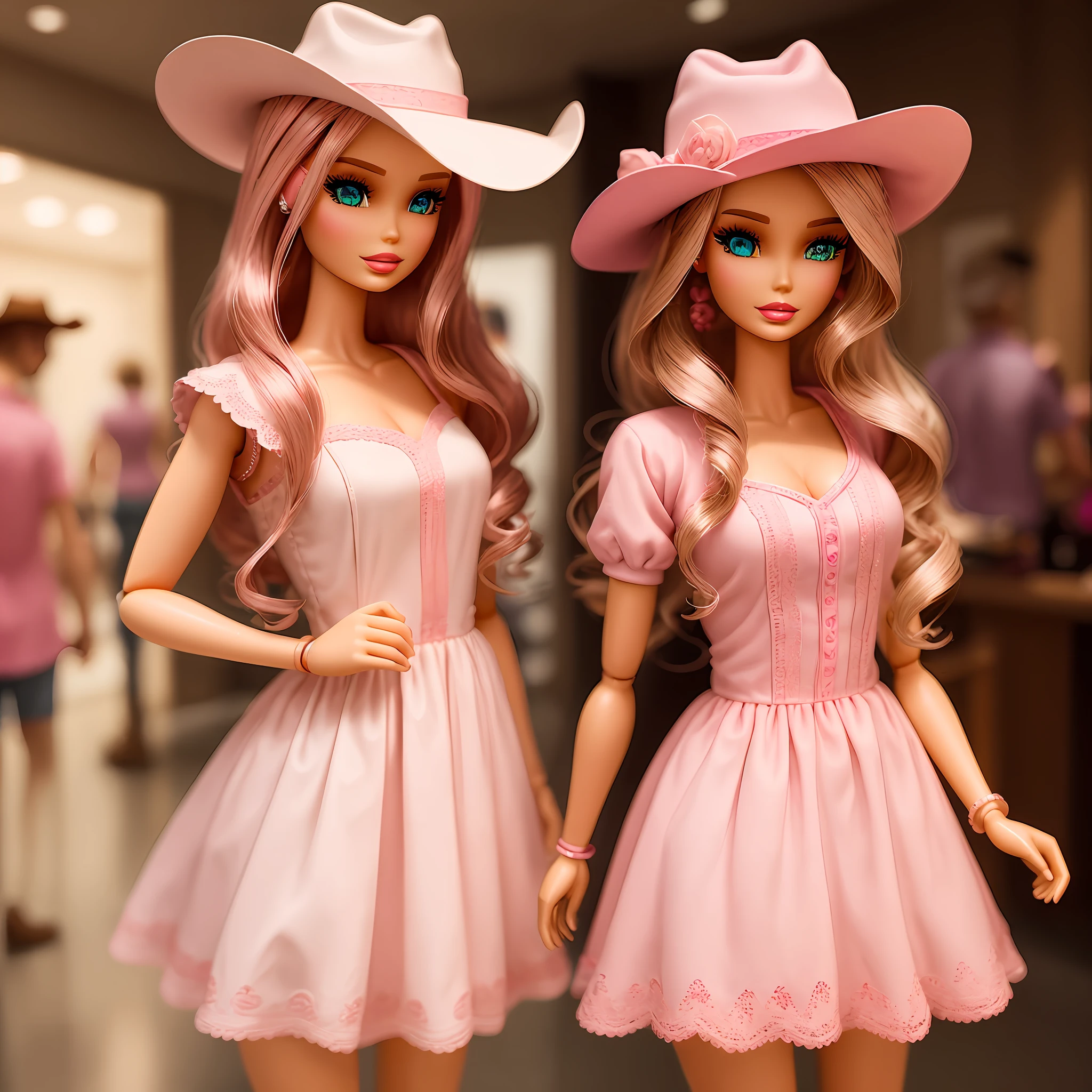 Realistic picture barbie style girl with pink dress and pink cowboy hat --auto