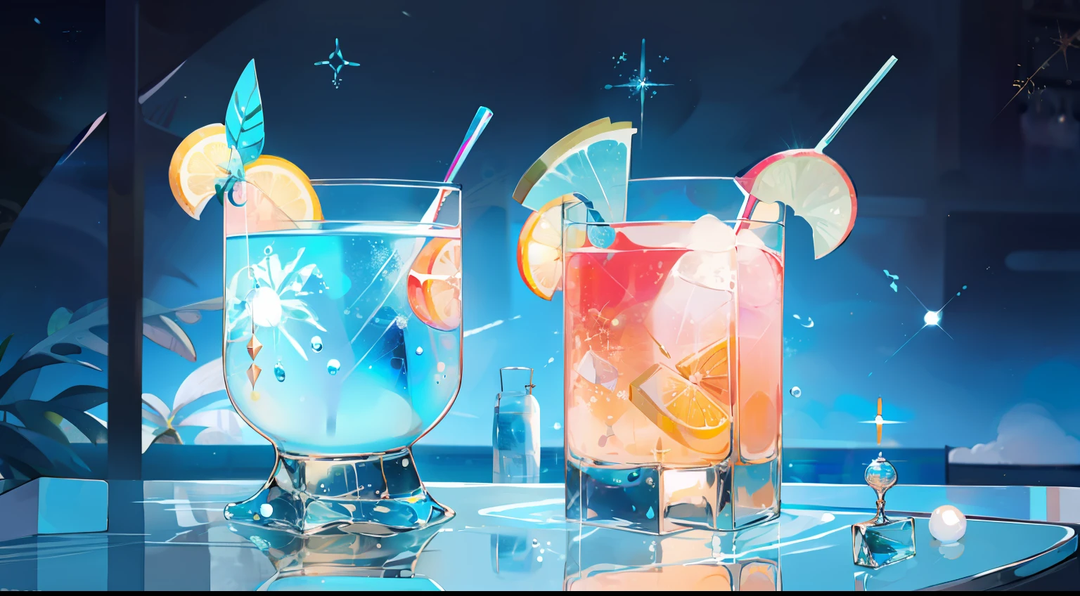 cocktailworld,Blue Hawaii Cocktail、ren、Starry sky、natta、Glitter、cyan colors