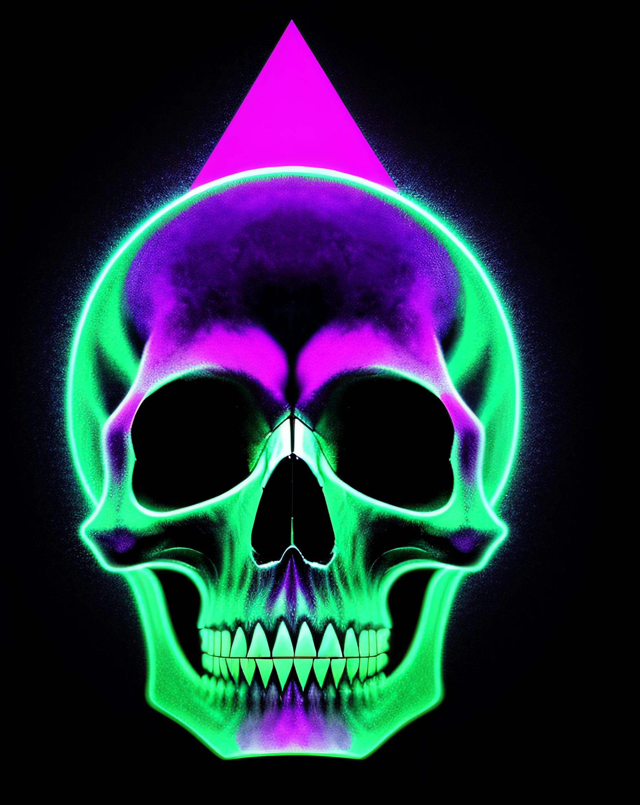 a close up of a skull with a neon glow on it, psychedelic cosmic horror, dark psychedelia style, skull liminal void background, psychedelic triangular skeleton, psychedelic digital art, psychedelic illustration, hyper color digital art, psychedelic visuals, blacklight poster, psychedelic acid trip, scary color art in 4 k, cosmic horror style, fantasy skull, trippy visuals