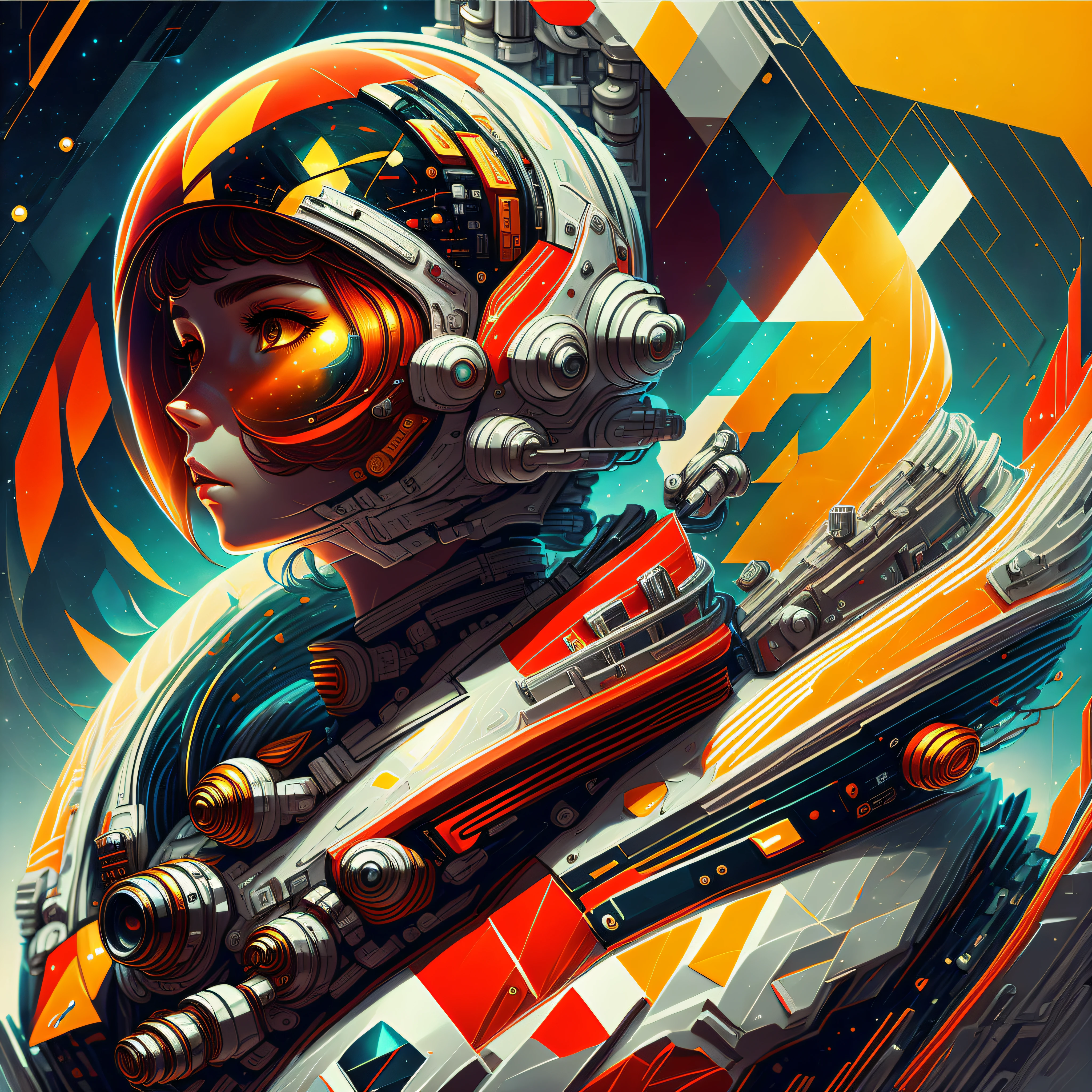 MUJER ASTRONAUTA FUTURO, pattern, 2k, 2d, junquillo, Color rojo indio, color blanco, color negro, Neon yellow gray colors, con fondo blanco --auto