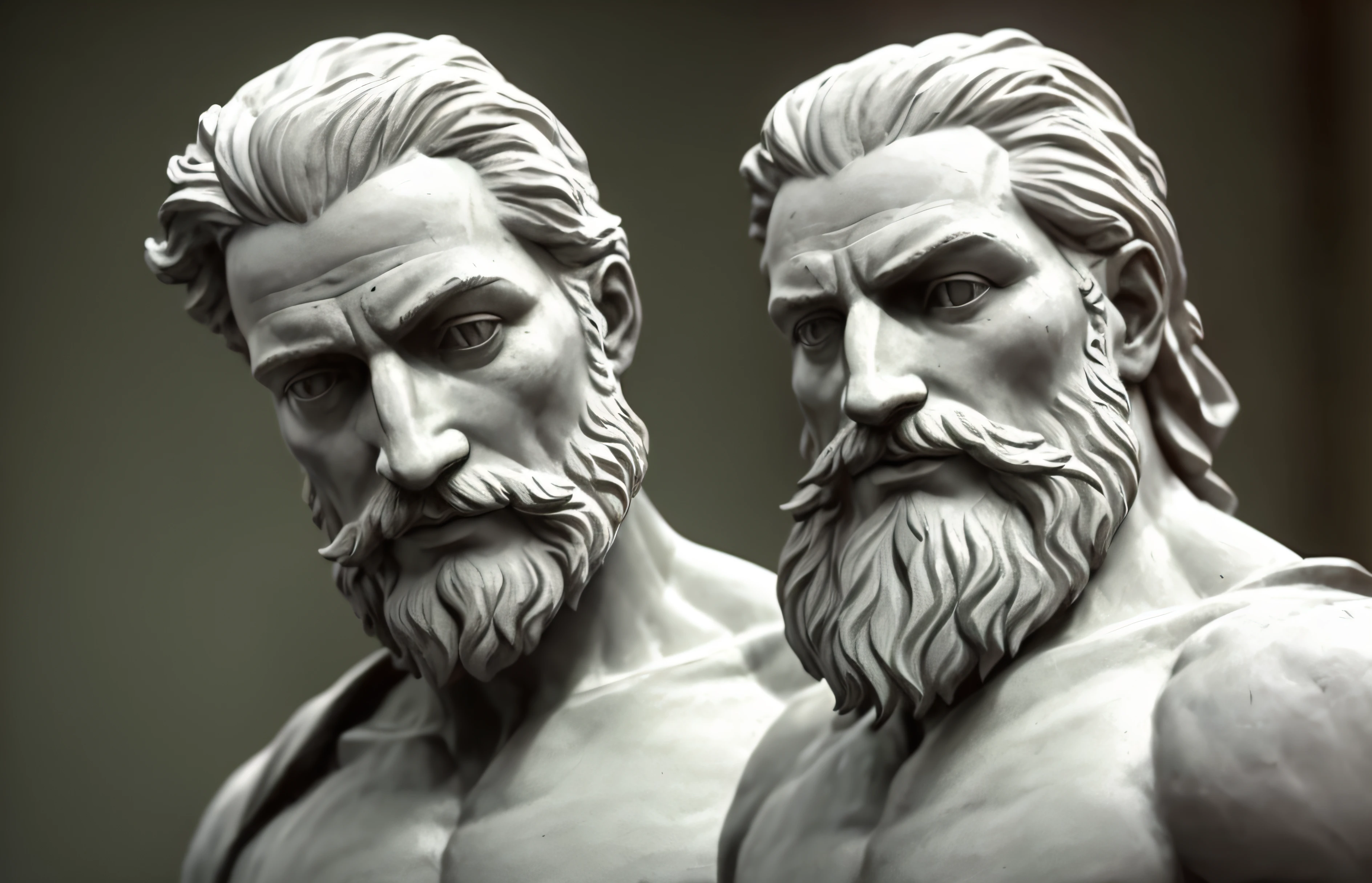 a close up of a statue of a man with a beard, escultura realista de 8k bernini, escultura de argila cgi, Escultura Michelangelo, Artstyle de Michelangelo, Pose estoica, Arte 3D digital detalhada, escultura altamente detalhada, divino e estoico, Vencedor do Concurso Zbrush Central, Arte Zbrush, Arte conceitual 4K e hiper realismo