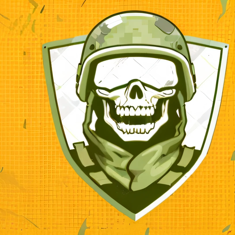 Skull in helmet and glasses mascot mascot for sports team, capacete de soldado, foto de perfil headshot, Design militar, capacete de caveira, tema campo de batalha amarelo, spec - ops head with mask, capacete militar, Skull in broken space helmet, spec - ops head, miltary, Jogo de FPS, Epic Soft Illustration, Soldados mortos-vivos no fundo, capacete de combate, militar, game icon stylized --auto