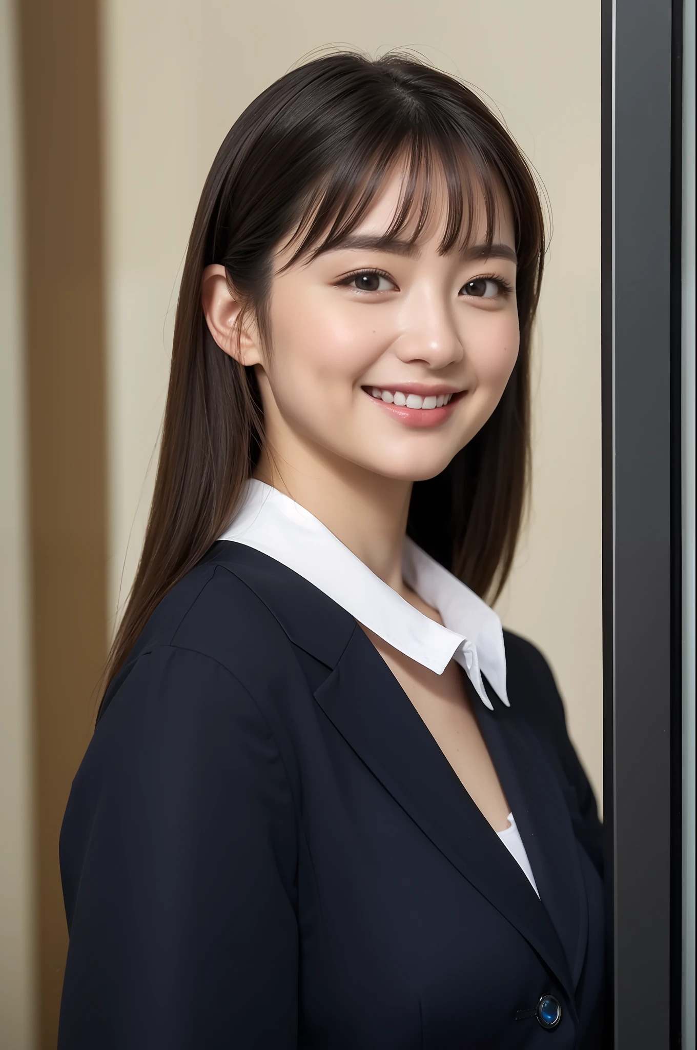 (8K、top-quality、masterpiece:1.2)、(realisitic、Photorealsitic:1.37)、ultra-detailliert、20yr old、cute little、独奏、Beautiful detailed sky、Detailed Office、natta、sitting on、(blush of the nose)、(A smile:1.15)、(Smile with closed mouth)、Medium chest、beatiful detailed eyes、(shirt with collar:1.1)、natta、wet、business clothes、Sateen、(shorth hair:1.2)、pureerosface_v1、computers、detail finger、Beautiful Detail Face、