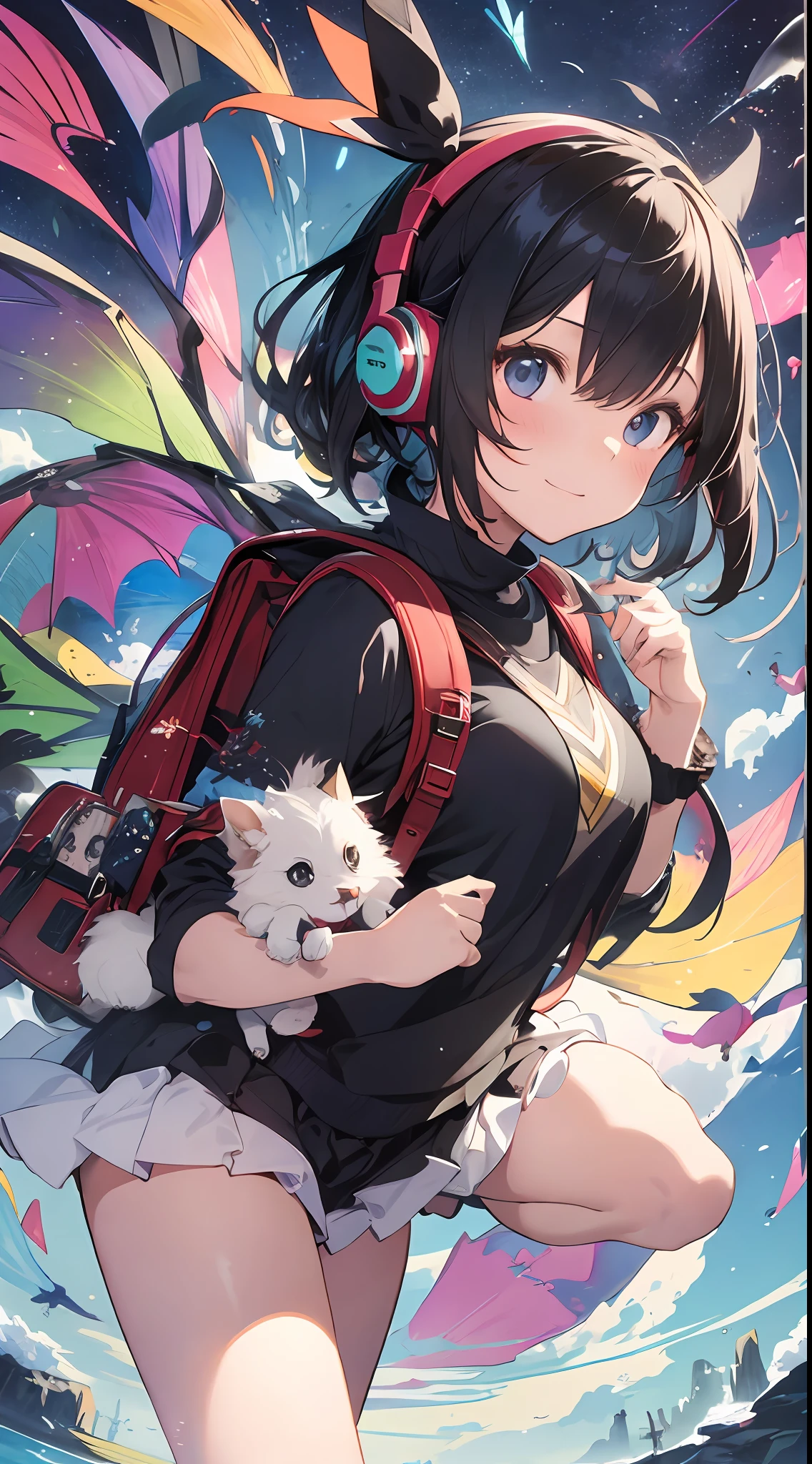 She created an amazing image of a girl who dreams of flying in the sky with her pet dragon. The images have a colorful and whimsical atmosphere, And the girl and the dragon look very happy and free. The image has、There are also details that indicate the character and hobbies of the girl, Her headphones and more, Her backpack, and her sketchbook. The image impressed the judges and readers with its originality and creativity.
