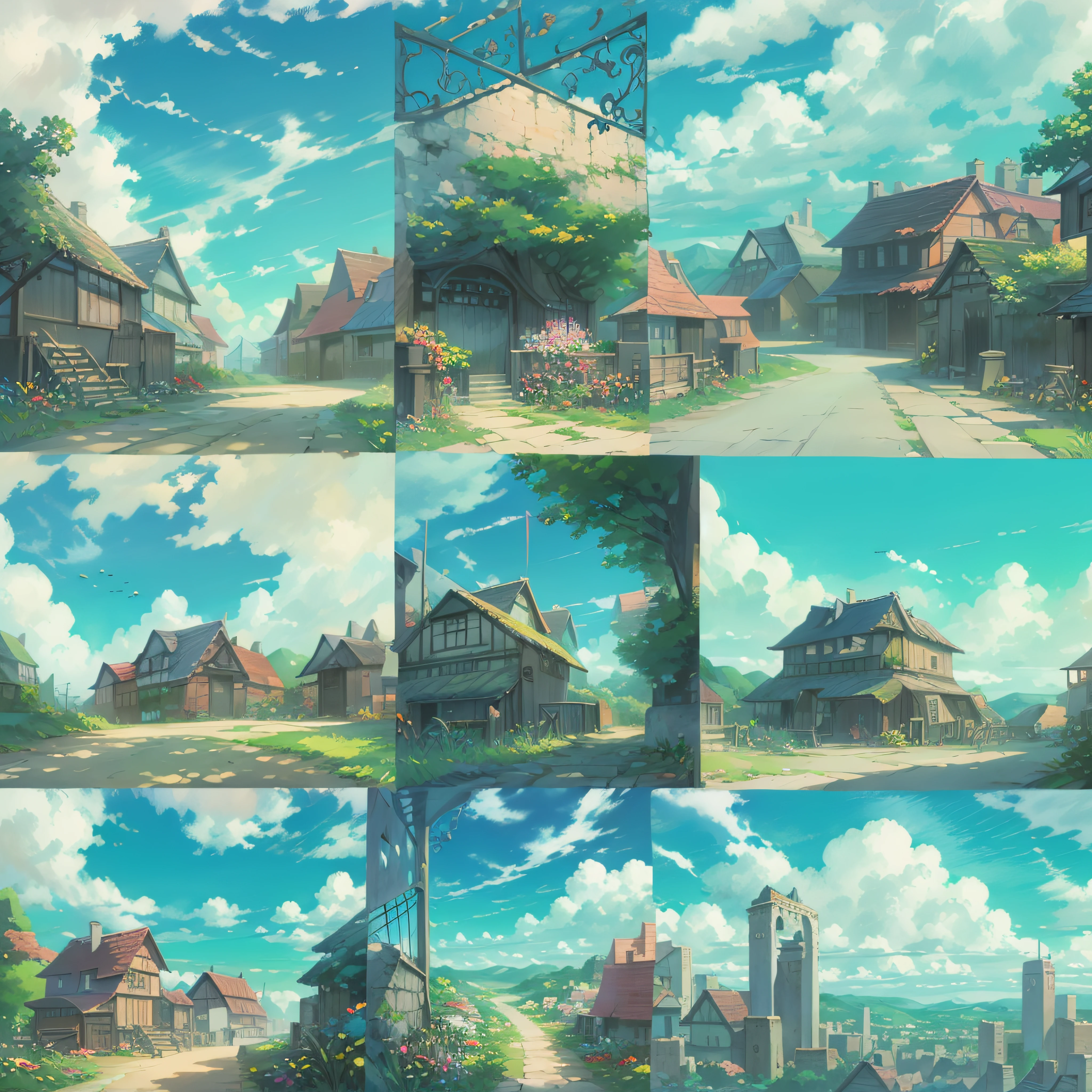 animesque、Skyscape with clouds、Landscape without buildings、You can see the touch of the brush、Studio Ghibli、Ghibli、a sultry、Scenery、Style、sky line、summer vacation