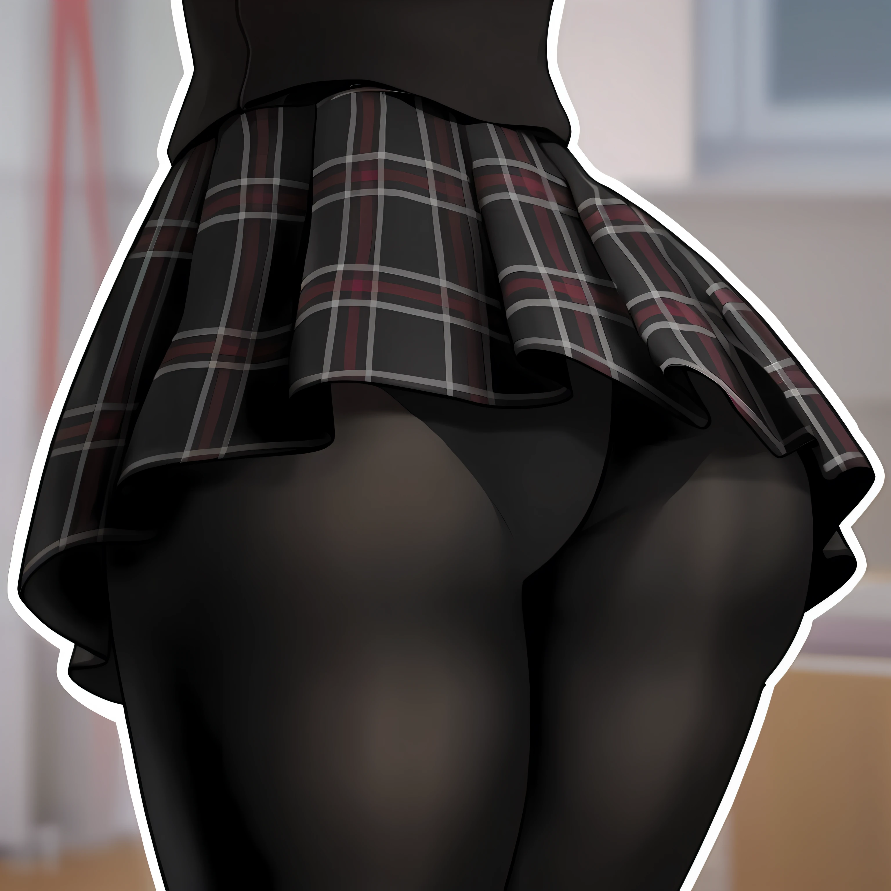 there is a woman in a skirt and a skirt with a skirt on, realistic schoolgirl, hyperrealistic schoolgirl, a hyperrealistic schoolgirl, wearing skirt, thicc, knees tucked in, shapely derriere, tight attire, thighs close up, the dress\'s lower, thighhighs and skirt, hand on hips, ecchi anime style