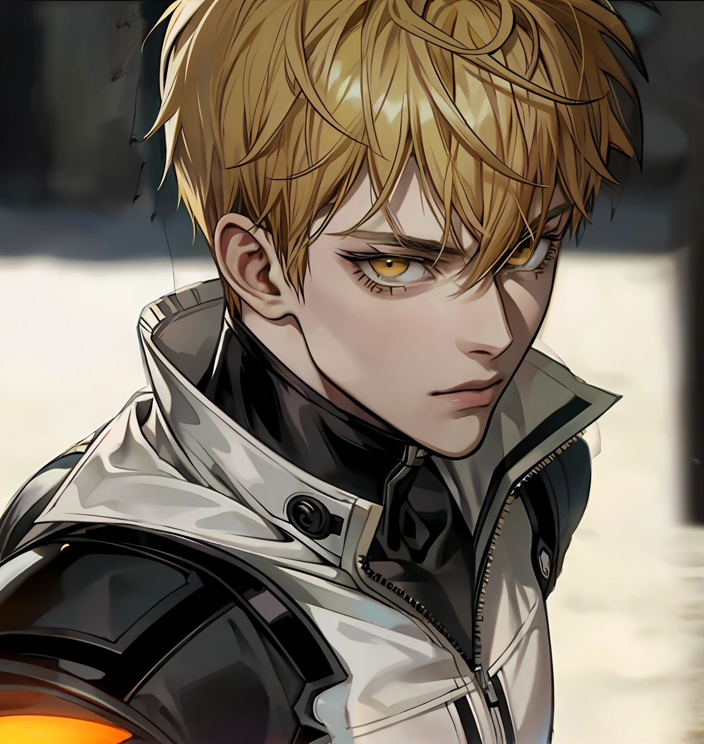 um close up de uma pessoa com um olho amarelo e uma camisa branca, Genos, Genos de um homem soco, Um homem de soco, one punch man manga, Jujutsu Kaisen, Anime de hoje ainda em destaque, Ken Kaneki, personagem de anime masculino, badass anime 8 k, personagem de anime, in my hero academia