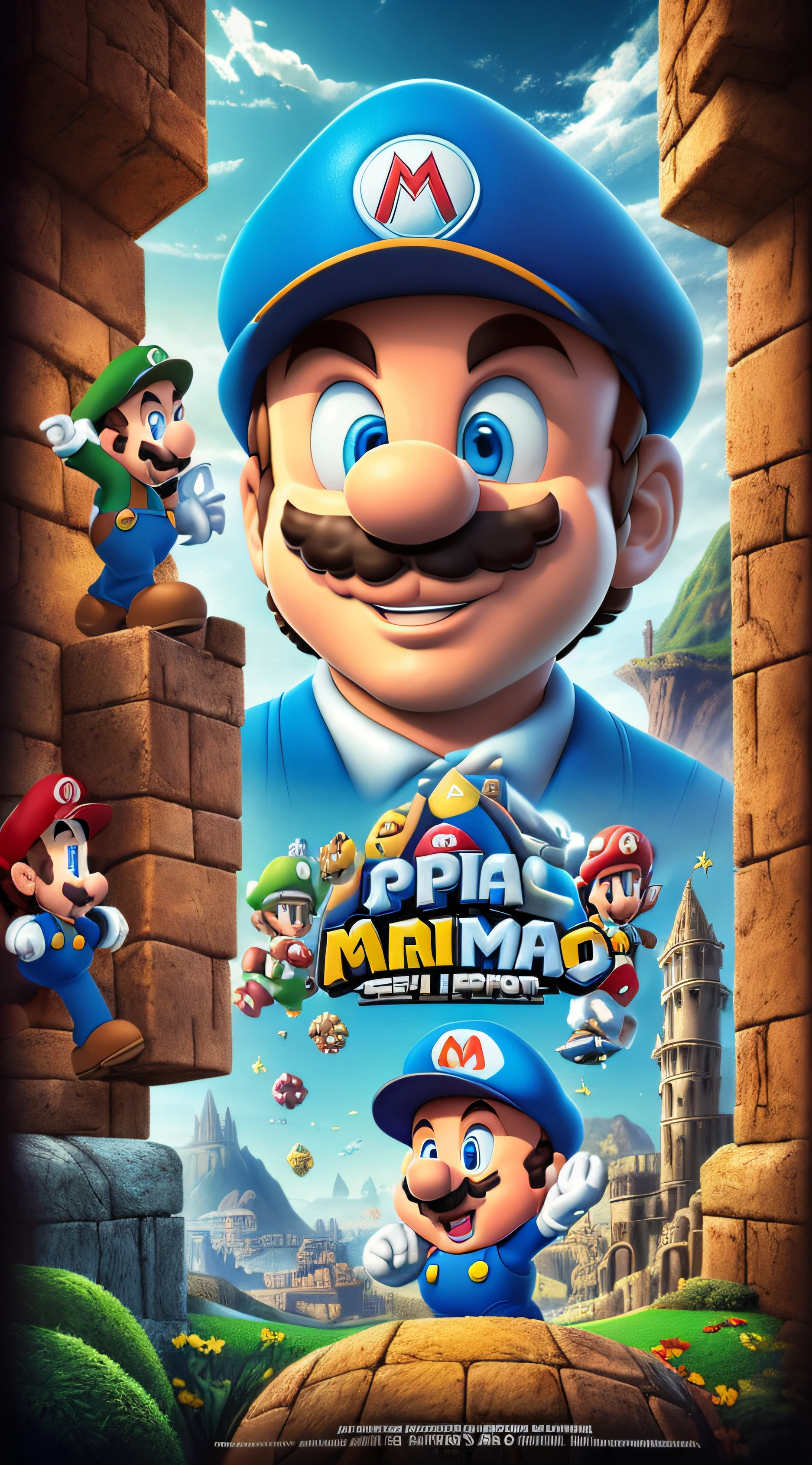 Obra-prima, close-up foto splash colorido, fantasia, (Leonardo Di Caprio como super mario), cinemactic, (fundo do mundo mario bros), poster de filme ((epic realistic, rutkowski, hdr, detalhes intrincados, hiperdetalhado)) --auto