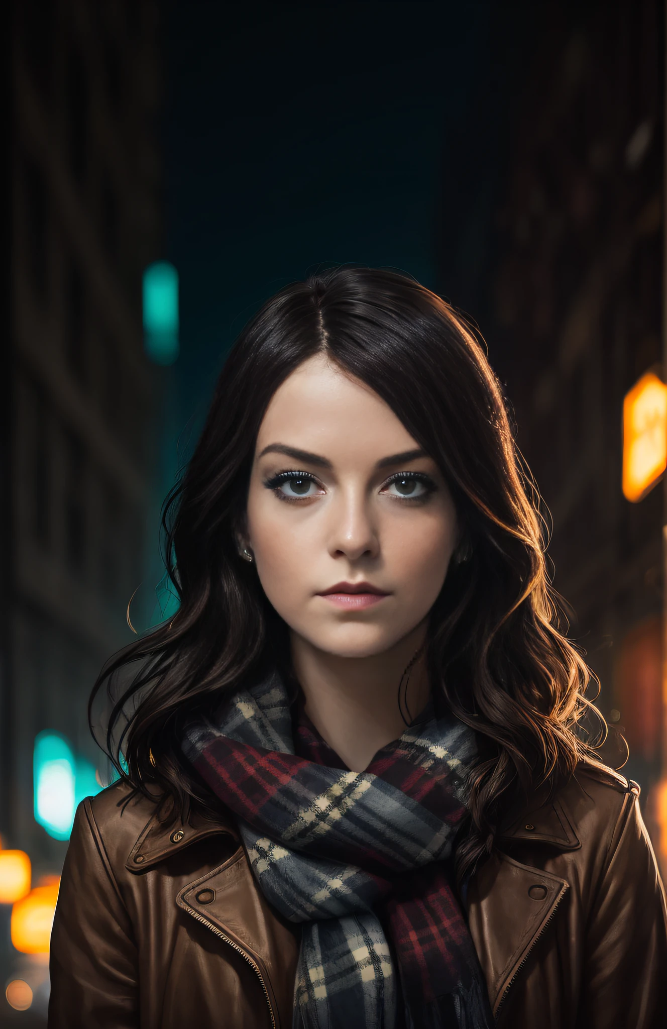Emma Stone, (dark photo: 1.1), realistic epic, halo portrait, blue eyes, plaid scarf, long white hair by Atey Ghailan, by Greg Rutkowski, by Greg Tocchini, by James Gilleard, by Joe Fenton, by Kaethe Butcher, yellow gradient, black, brown and magenta color scheme, grunge aesthetic!! Graffiti brand wall background, art by Greg Rutkowski and Artgerm, soft cinematic light, Adobe Lightroom, Photo Lab, HDR, intricate, highly detailed, (depth of field: 1.4), faded, (neutral colors: 1.2), (HDR: 1.4), (soft colors:1.2), hyperdetailed, (Artstation:1.4), cinematic, warm lights, dramatic light, (intricate details:1.1), complex background, (Rutkowski:0.66), (blue and orange:0.4)