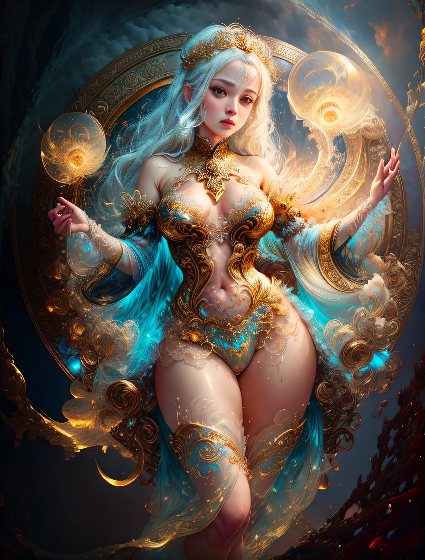 face by tom bagshaw art station,, Moon Goddess, Full Length Figure, Contemptuous Gaze, Detailed Face, (Naked: 1.4), (See-Through Lingerie: 1.3), Gold Decoration, Black Plain Background,beautiful caucasian girl close-up, body in dynamic movement, oil, digital art, splash, full body,art by Sakimichan,oriental mandala tattoo, fractal background, silver and gold and bronze spirit,floating antique clock, lamp ancient, splash,seductive pose, visible pubic hair, breasts visible,full body,beautiful European Caucasian Girl, Beauty, sexy, bare breast, cleavage, bare legs, see-through, standing, hanfu, wet, clear, realistic, highest detail, dragon pattern, phoenix, sacred, holy, golden mountains, heavenly palace, countless palaces, clouds, golden light, golden lotus, (tianchi bath), view of pubic hair,splash, full body,art by Sakimichan,slight smile,plash,seductive pose, visible pubic hair, breasts visible,full body,Transparent clothing, slight smile,Jean-Baptiste Monge style, bright, beautiful , splash, Glittering , cute and adorable, filigree, , rim lighting, lights, extremely , magic, surreal, fantasy, digital art, , wlop, artgerm and james jean,floating antique clock, lamp ancient, splash,floating antique clock,face by tom bagshaw art station,, The perfect masterpiece,Highest quality,Perfect artwork,8K, Upper Body Lens,front portrait,Delicate face,Watching the audience, beautifuGirl,Magical transparent eyes,white hair,Red background, Digital Art,plane illustrations,colorful illustration,minimalist style,anime cartoon style,face by tom bagshaw art station, view of pubic hair,Goddess maiden, gorgeous, splashing, flame, flowing pen and ink,full female body, beautiful caucasian girl close-up, body in dynamic movement,fluid, 3d fractals, light particles, spirit ink, smooth, shimmery, dreamy glow, 16k, sf, complex art masterpiece, Transparent clothing, slight smile,, open legs, view of pubic hair, 1 sexy girl in transparent forest clothes,exposed breasts, open transparent t-shir