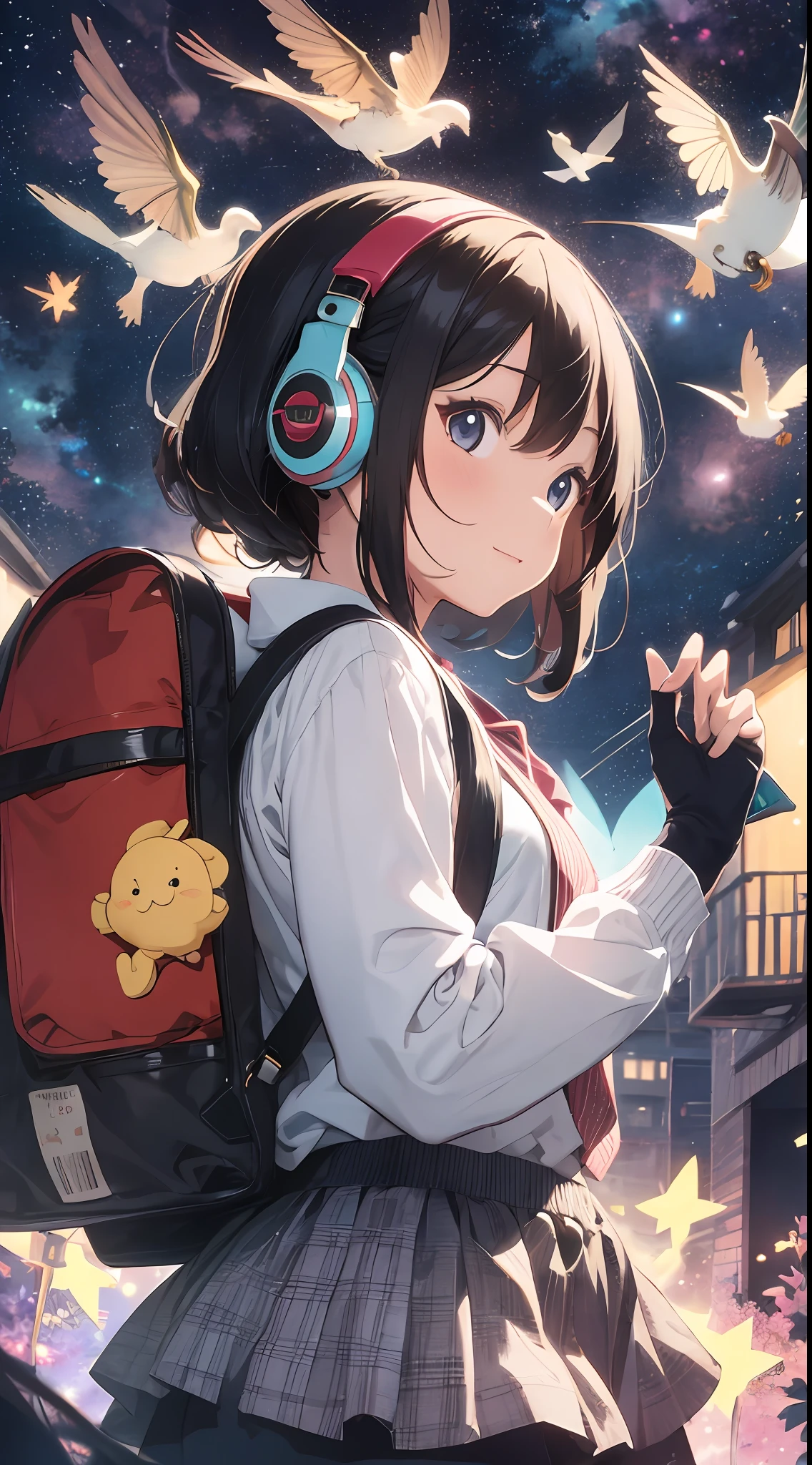 She created an amazing image of a girl who dreams of flying in the sky with her pet dragon. The images have a colorful and whimsical atmosphere, And the girl and the dragon look very happy and free. The image has、There are also details that indicate the character and hobbies of the girl, Her headphones and more, Her backpack, and her sketchbook. The image impressed the judges and readers with its originality and creativity.