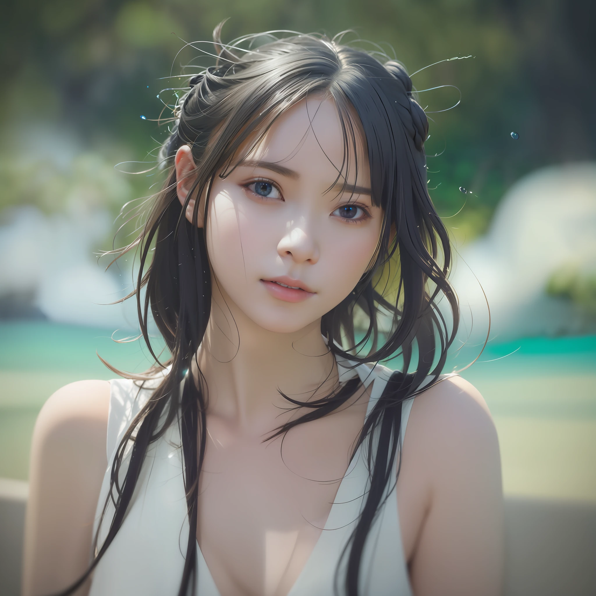 Alafed asian woman with long hair and white top, Beautiful Anime Portrait, kawaii realistic portrait, Stunning anime face portrait, cute natural anime face, the face of a beautiful Japanese girl, photorealistic anime, [ 4 k digital art ]!!, girl cute-fine-face, realistic anime art style, Realistic anime art style, Beautiful Anime Face, realistic young anime girl