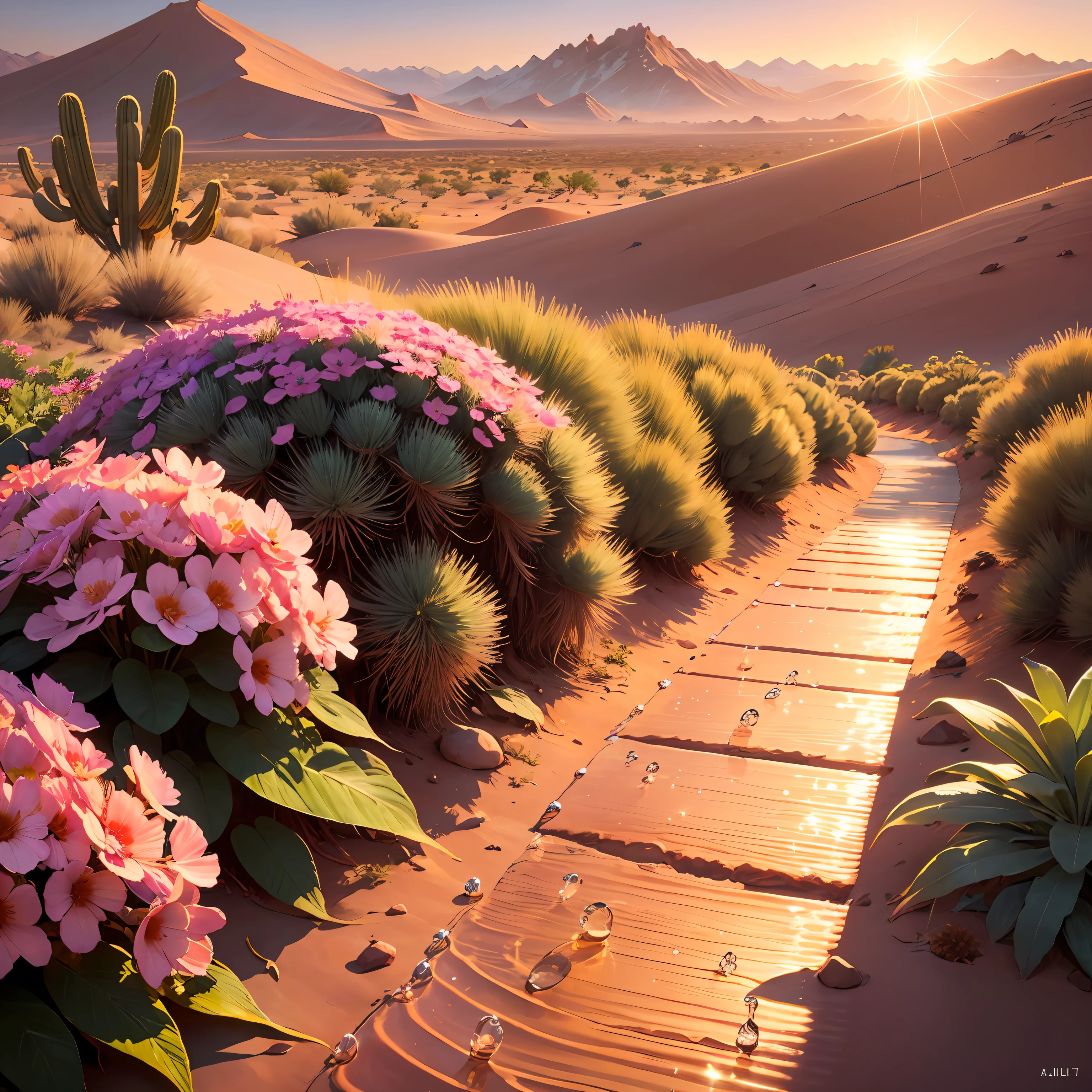 Desert hills，Morning sun，Petal water droplets --auto