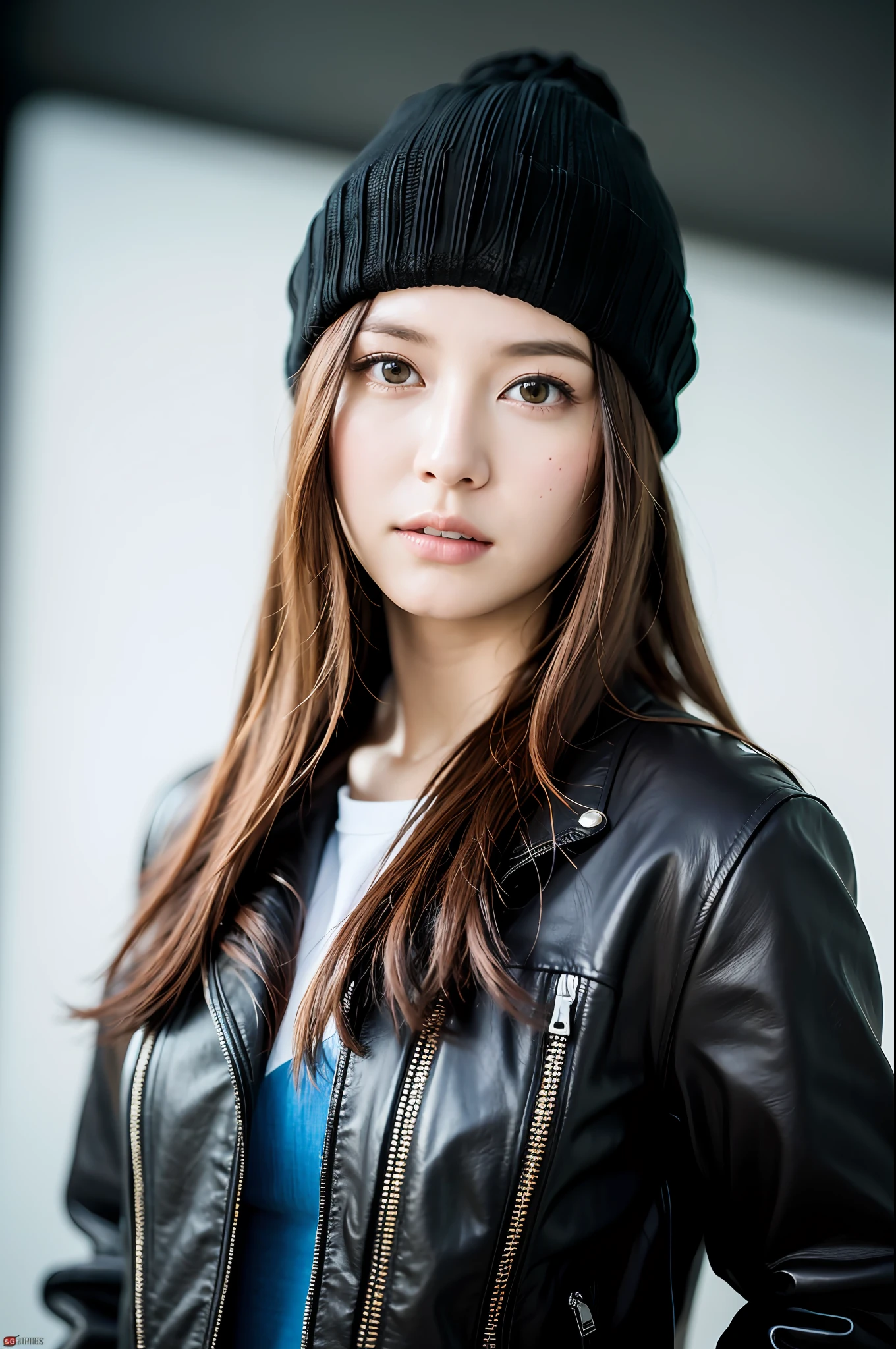(
(8k:1.27), best quality, masterpiece, ultra highres:1.2) Photo of Pretty Japanese woman
(beautiful:1.1) (sci-fi warrior woman:1.1) space soldier, (beanie:1.61) (leather jacket:1.21) intricate elegant, fantasy, detailed, ometric by greg rutkowski and alphonse mucha, gradient lighting
