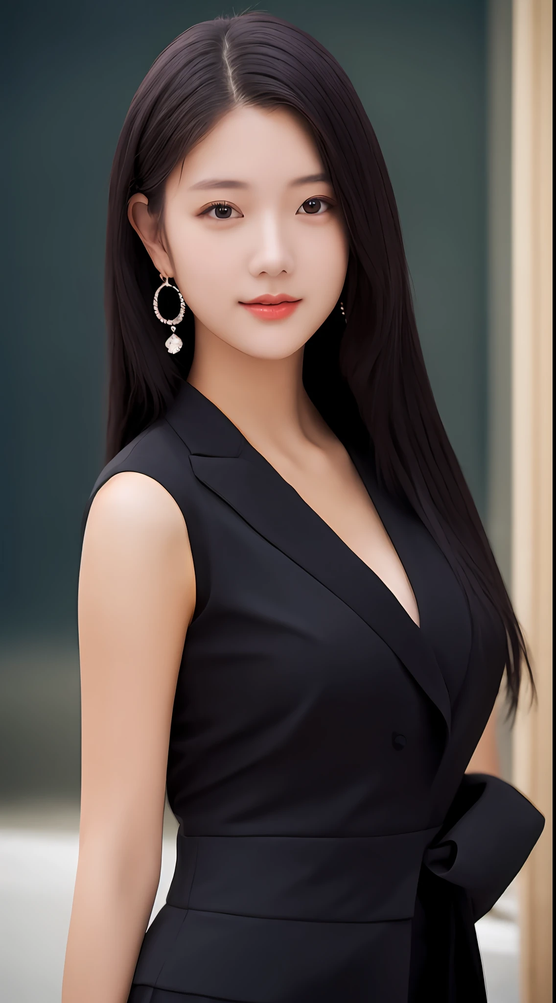 top-quality, ​masterpiece, 1girl in, Kawaii face, (photographrealistic:1.3), Rim lighting, (High Detail Skins:1.2), 8KUHD, Digital SLR, hightquality, hight resolution, 4K, 8K, bokeh dof, absurderes, best ratio four finger and one thumb, (realisitic:1.3), pretty 1girl, Wearing a black formal blazer, middlebreasts, a short skirt,japanes,