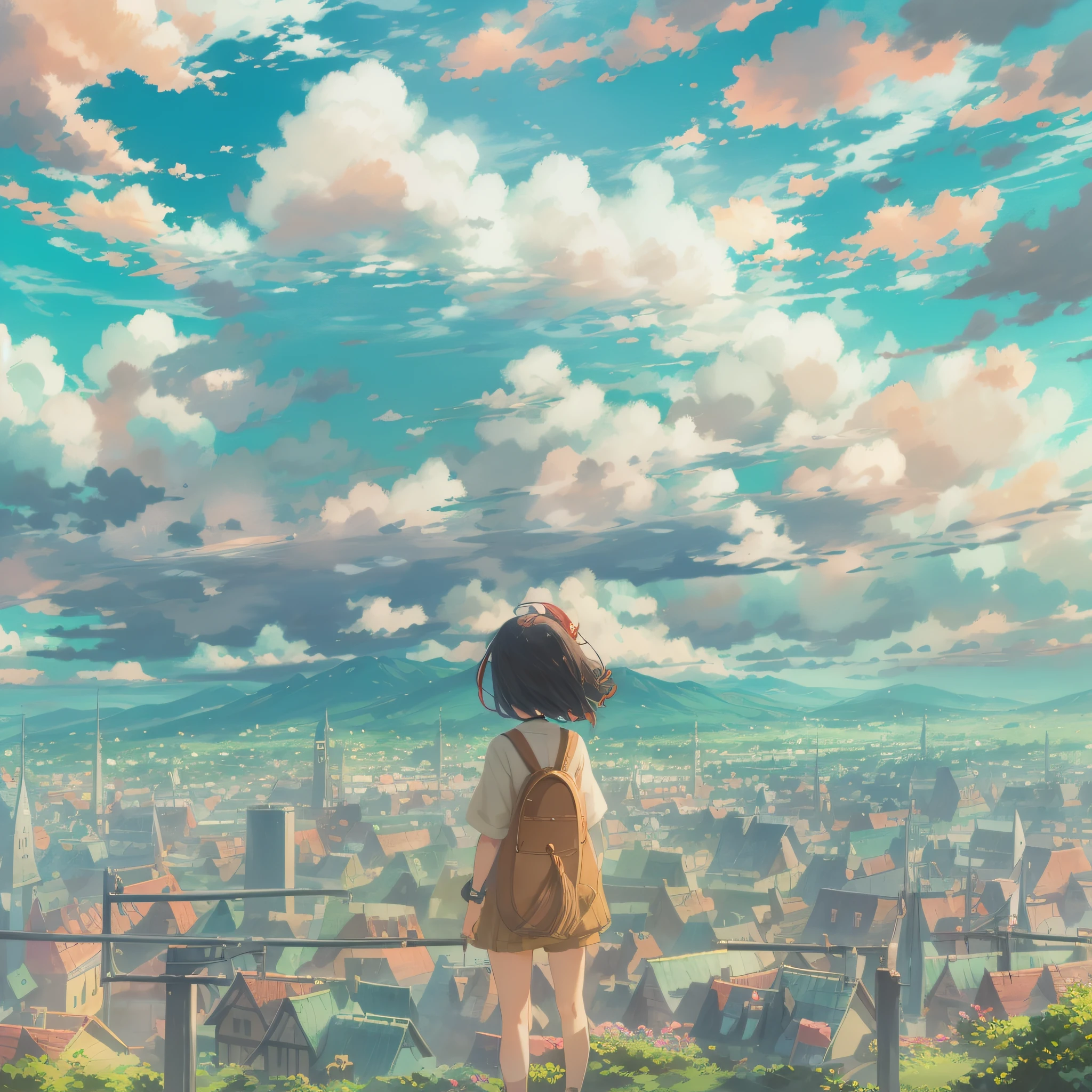 animesque、Skyscape with clouds、Deities々Shikai、You can see the touch of the brush、Studio Ghibli、Ghibli、a sultry、Scenery、Style、sky line、summer vacation