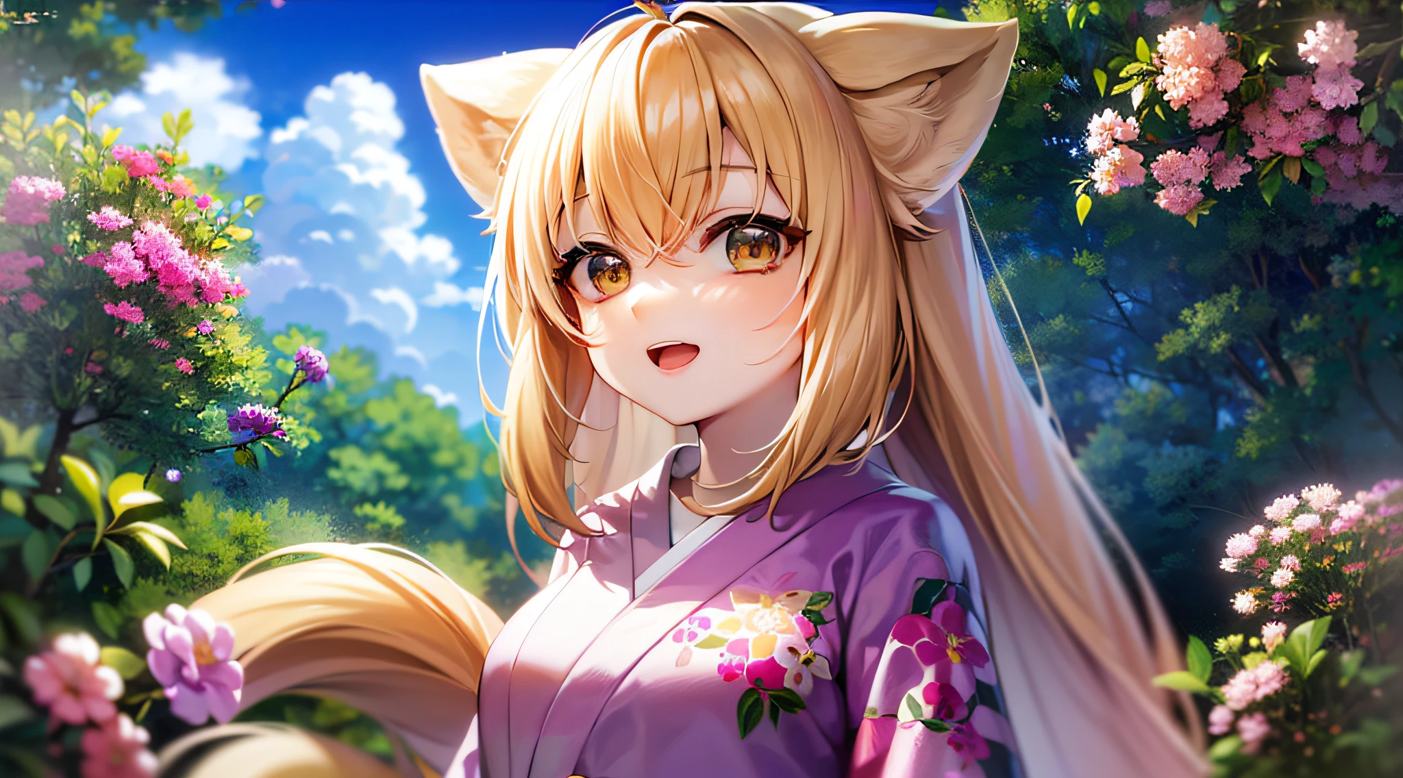 Yuzu, 1girl, solamente, Cerezo, excitado, :D, (Mirando hacia arriba:1.2), (Mirando hacia otro lado:1.5), flower petals, (Mirando hacia arriba:1.5), desde abajo, cuerpo completo, Obra maestra, La mejor calidad,