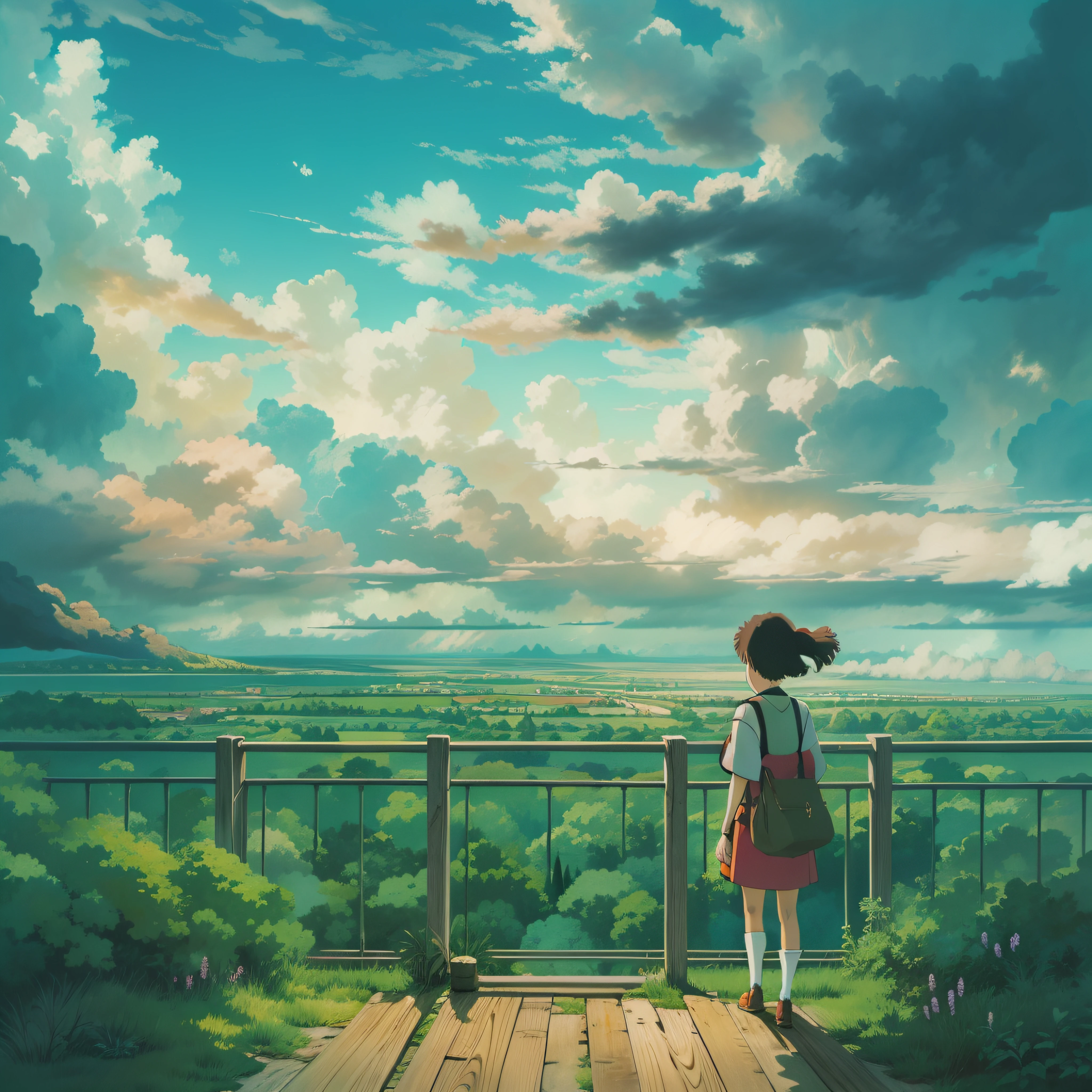 animesque、Skyscape with clouds、Deities々Shikai、You can see the touch of the brush、Studio Ghibli、Ghibli、a sultry、Scenery、Style、sky line、The light is sparkling