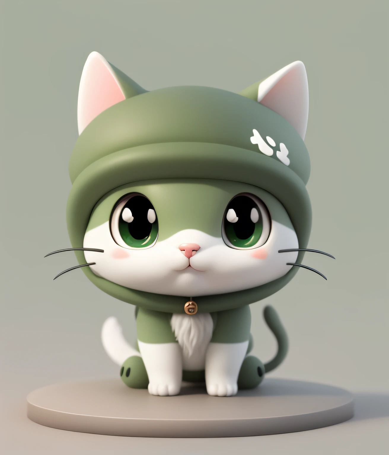 1gato,Chibi,fofo,um gato, fofo((muito fofinho)) filhote .tipo cartoon, green and white fur, fofinho, detalhado, docinho, saltando, boy