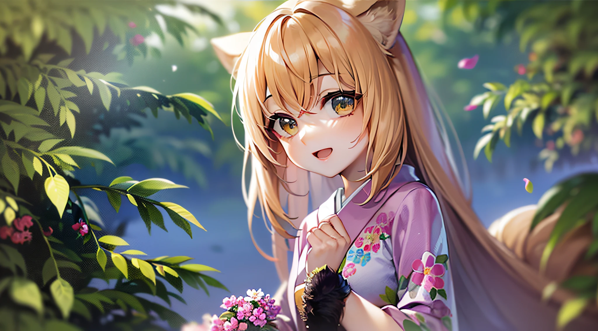 Yuzu, 1girl, solamente, Cerezo, excitado, :D, (Mirando hacia arriba:1.2), (Mirando hacia otro lado:1.5), flower petals, (Mirando hacia arriba:1.5), desde abajo, cuerpo completo, Obra maestra, La mejor calidad, imagen a cuerpo completo
