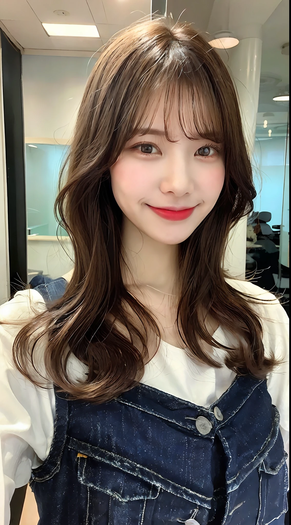 (1) Hair length　Medium
(2) Hair color　Brown hair
(3) Smile or not　smiling face
(4) Other images that you would like to see reflected
Sexy is NG、Woman wearing jeans、The location is at the company office