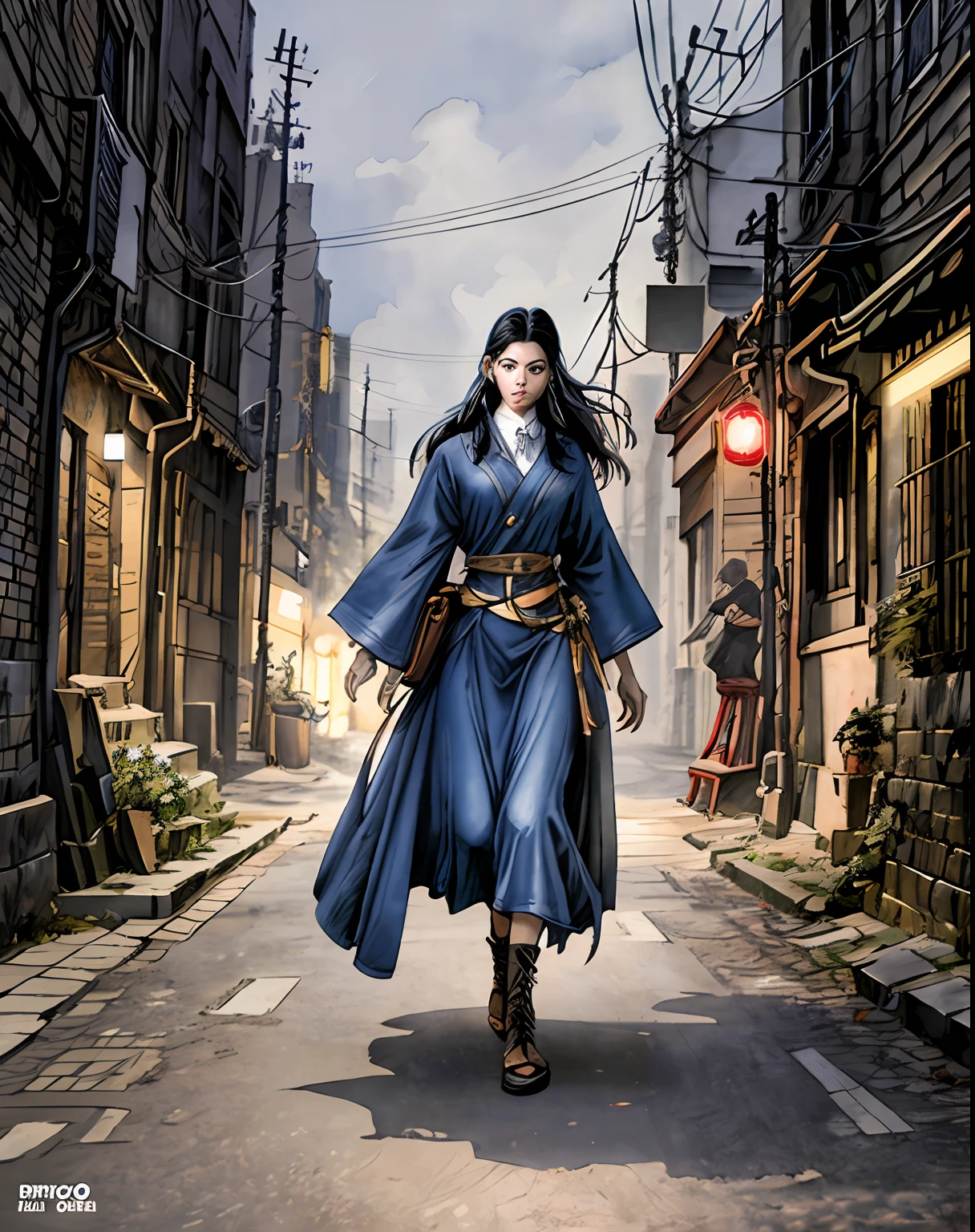 1girl walking down a street in the style of jean giraud moebius, moebius comic art, cinematic, detailed, beautiful lighting, oil painting, hyperrealistic, 8k, 3d, wide angle, trending on artstation, behance, deviantart and cgsociety, concept art, smooth, sharp focus, illustration, unreal engine 5