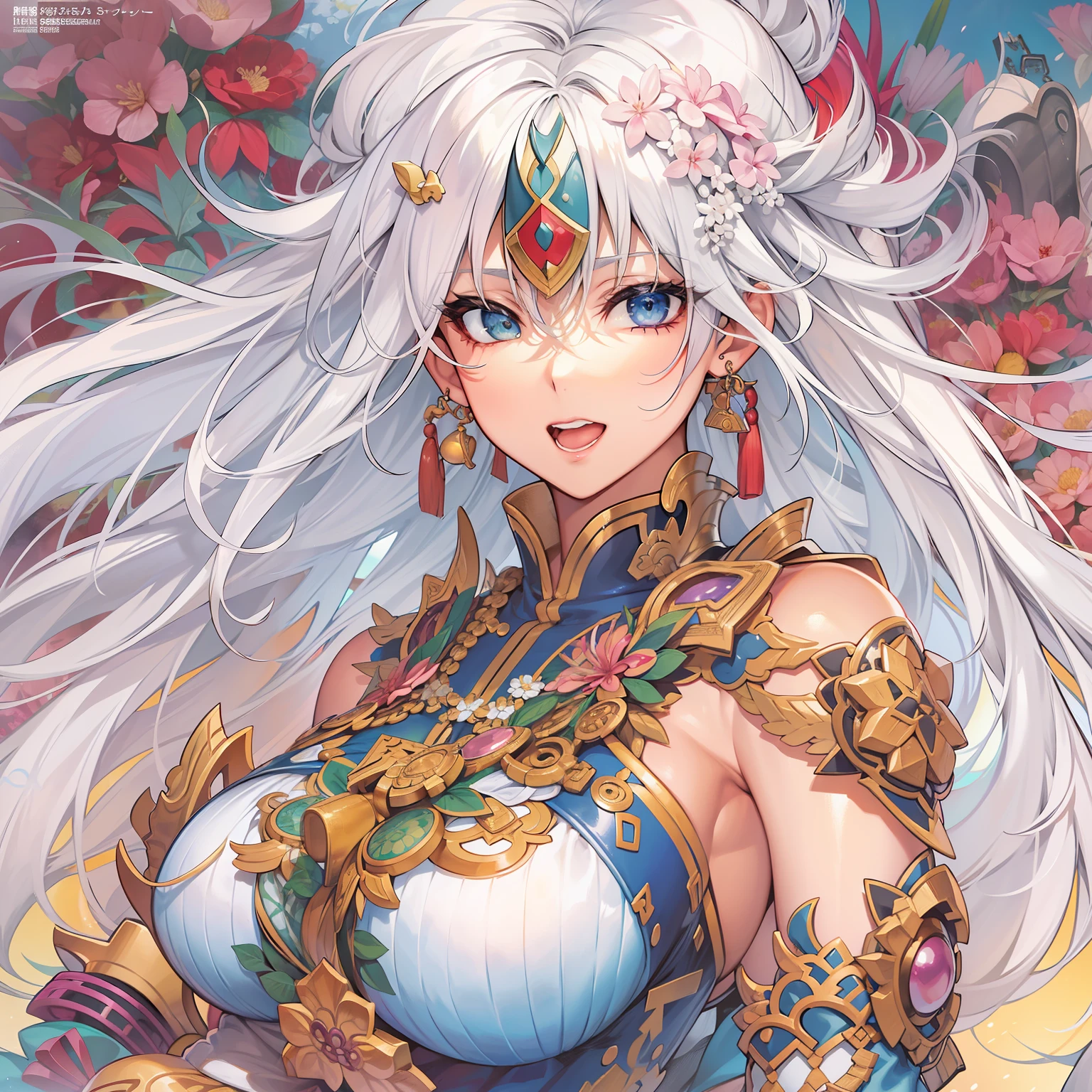 a close up of a woman in a dress with a large breast, full body, full color manga cover, style of masamune shirow, manga comic book cover, by Masamune Shirow, white haired deity, inspired by Masamune Shirow, doujin, japanese comic book, full color manga visual style, manga cover style, manga cover, ecchi