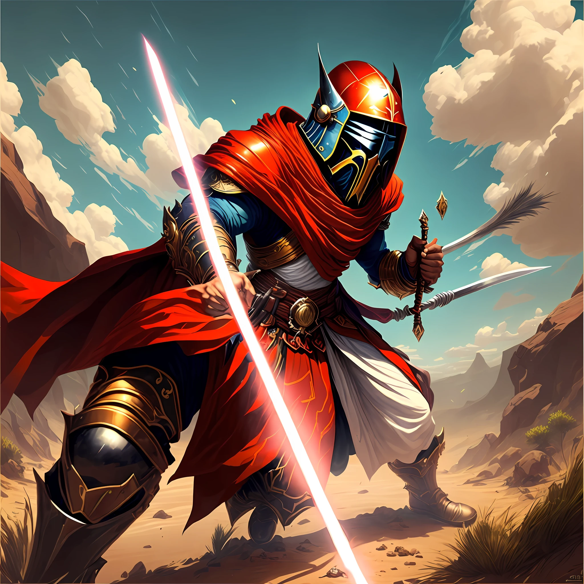 Um cavaleiro jedi empilhando um sabre de luz de cor vermelha --auto