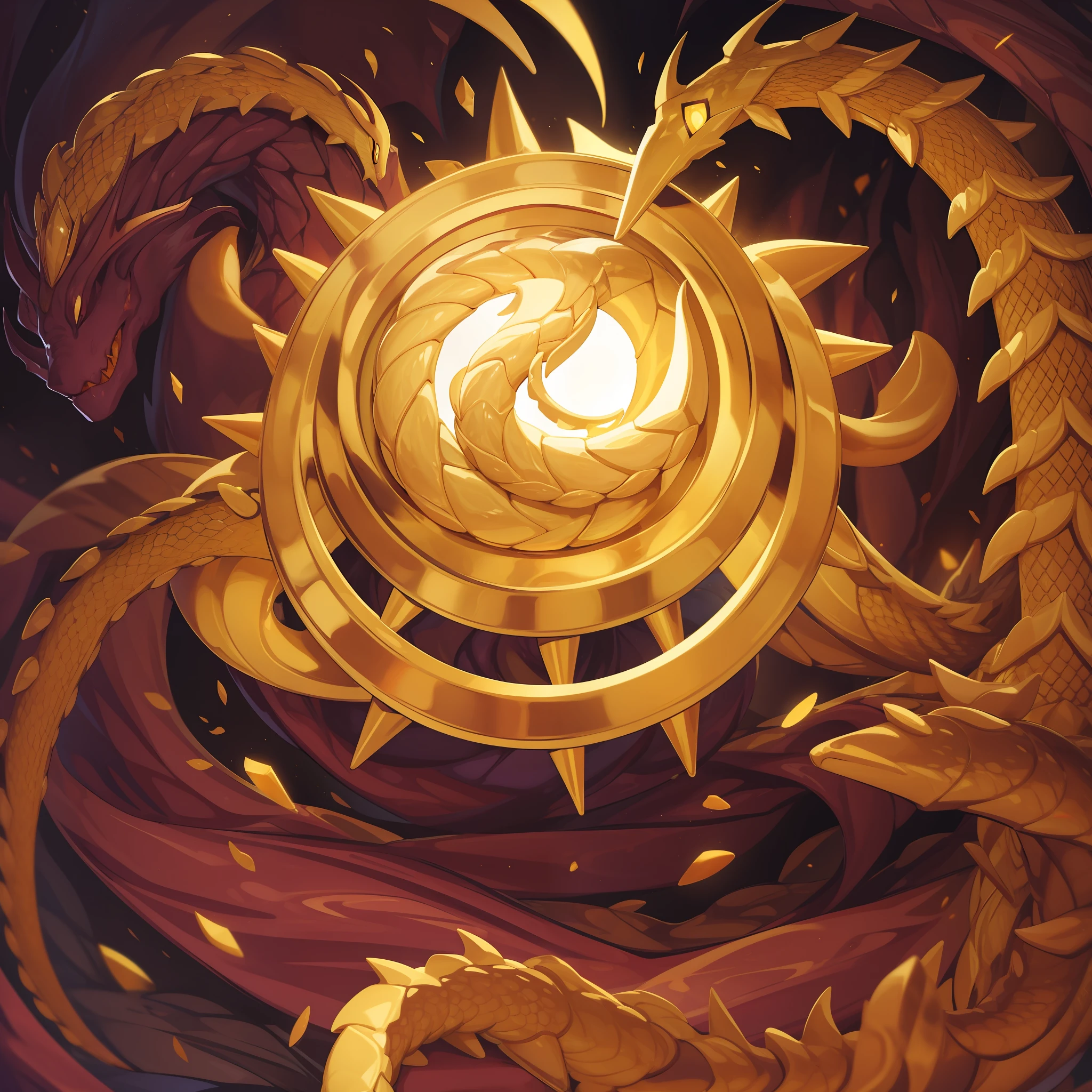 Wyrm, golden platted scales, bulky body, glowing, in a deep dark cave, masterpiece, best quality