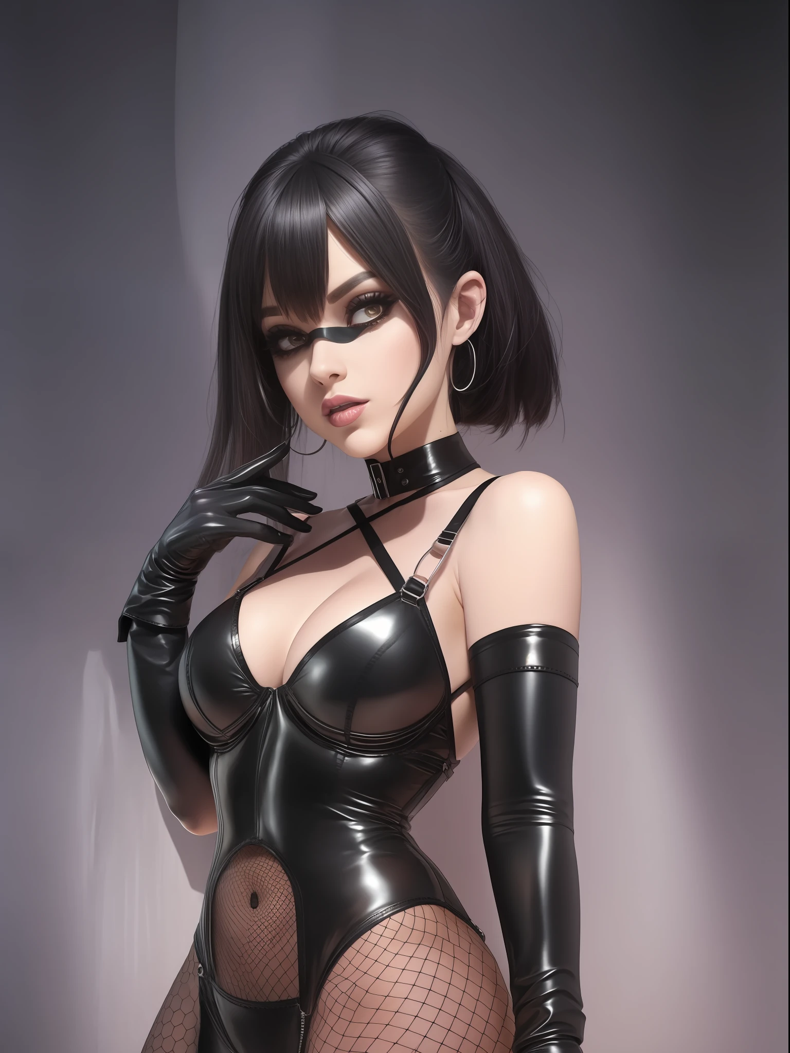 Estilo escuro, Estilo de terror, Gothic style, estilo fantasia peito grab, gola alta sem mangas, arm gloves, hand gloves, Saia plissada, high-waisted latex material, material brilhante