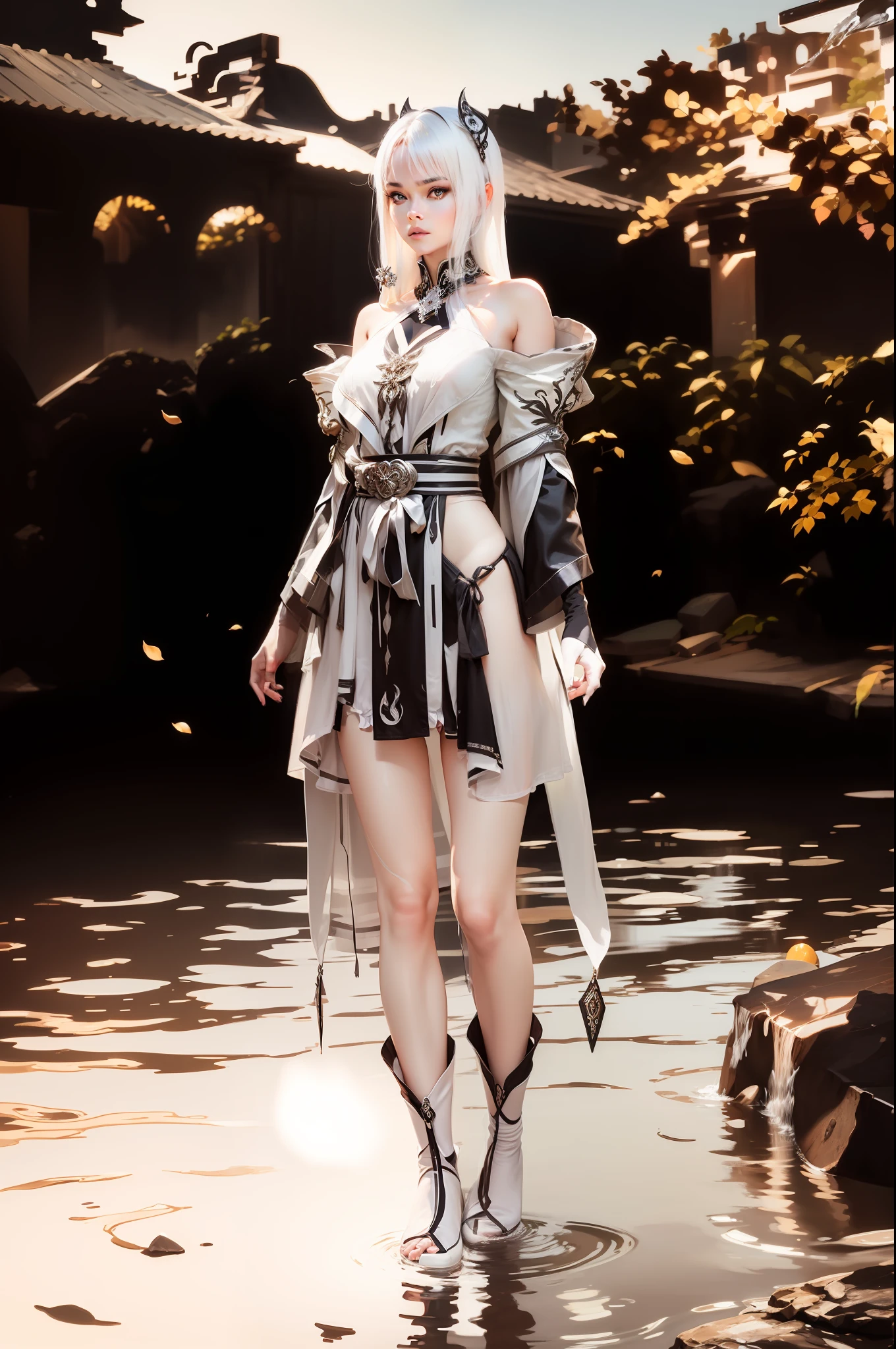 Masterpiece, bset quality, (Realistic:1.4),  (8K, Best quality), (Pure face black as a fountain of hair, Long hair, White skin,Exposed white stockings erotic underwear，Hairless