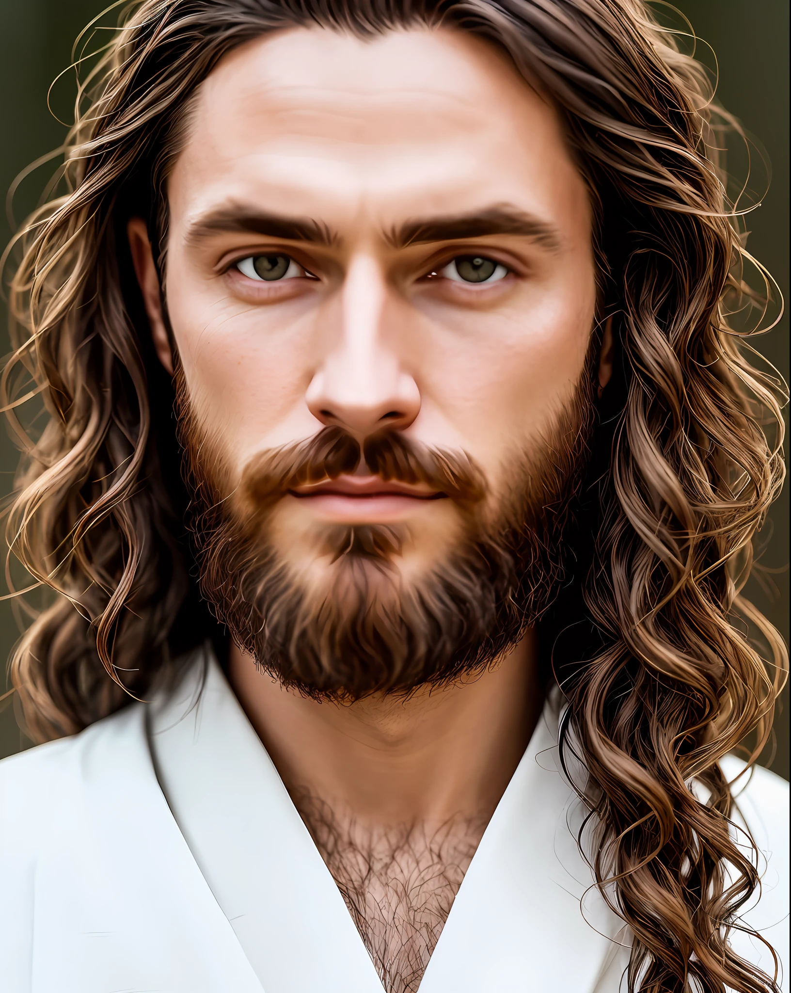 (symmetry),centered,a ((close)) up portrait,(Jesus),a very thin white man with long hair and a beard,wearing a long white robe,35mm,natural skin,clothes  detail, 8k texture, 8k, insane details, intricate details, hyperdetailedhighly detailed,realistic,soft cinematic light,HDR,sharp focus, ((((cinematic look)))),intricate, elegant, highly detailed