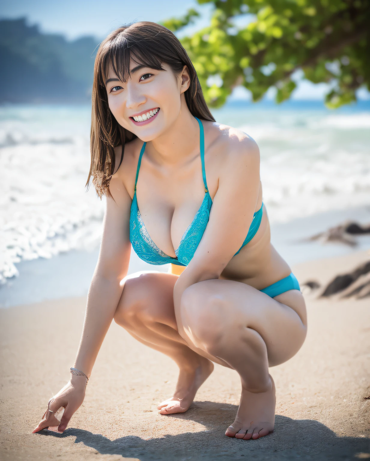 full body Esbian、Thigh Gaps、((nffsw 48))、((lensflare))、((Constricted waist circumference))、(((Mekosuji is visible)))、((Smiling)),((NIKON Z))、((((25-years old)))),(((Colossal tits))))、(((Colorful lace bikini swimsuit)))、(((pore feel)))、(((Muscle feeling)))、(((photorealisim:6, realisitic)))、((耳Nipple Ring)), Perfect lower body shape、bare butts、Longhaire、pale-skinned、looking at the viewers、the beach、coastline、the wind、vague、 8K UHD、Digital SLR、softlighting、hightquality、top-quality、超A high resolution、(Photorealsitic:1.4)、